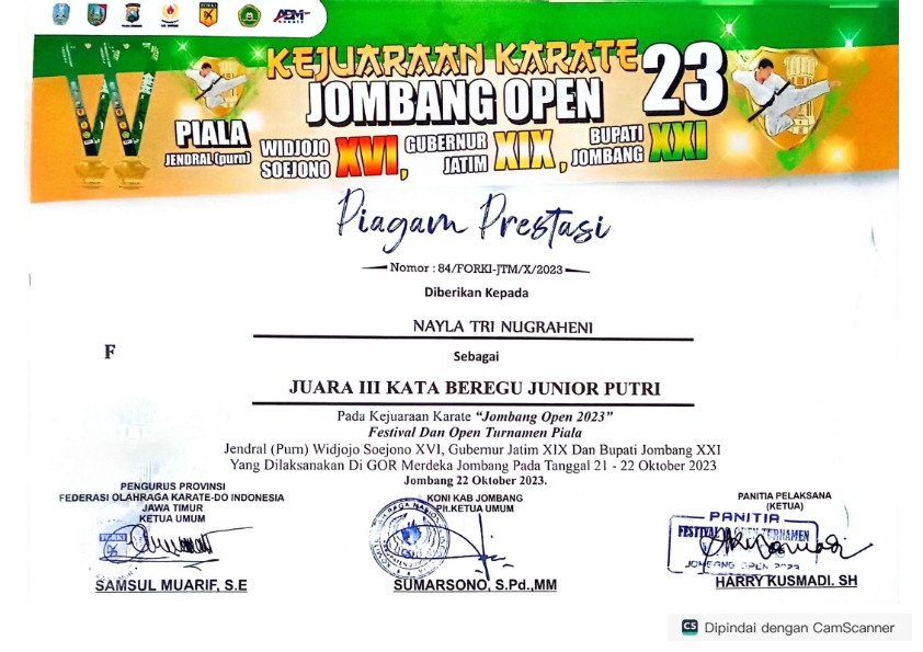 KEJUARAAN KARATE JOMBANG OPEN TAHUN 2023 KATA BEREGU JUNIOR PUTRI