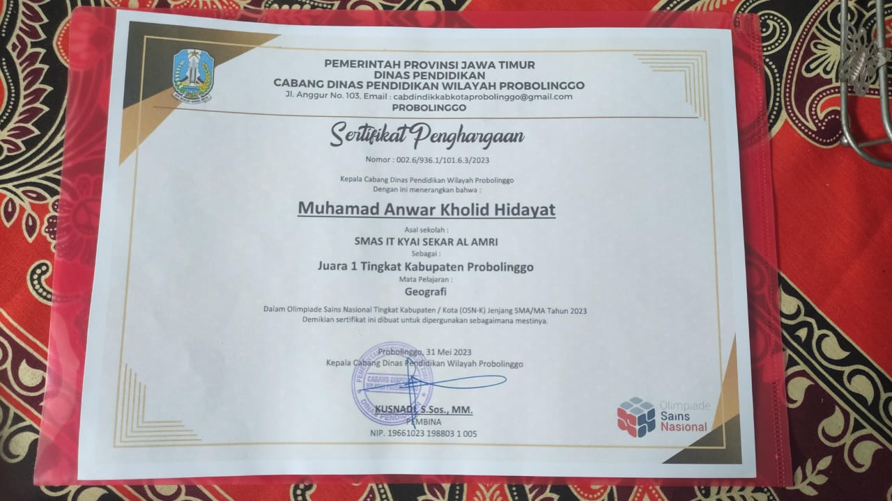 Juara 1 OSN Tingkat Kabupaten Mapel Geografi