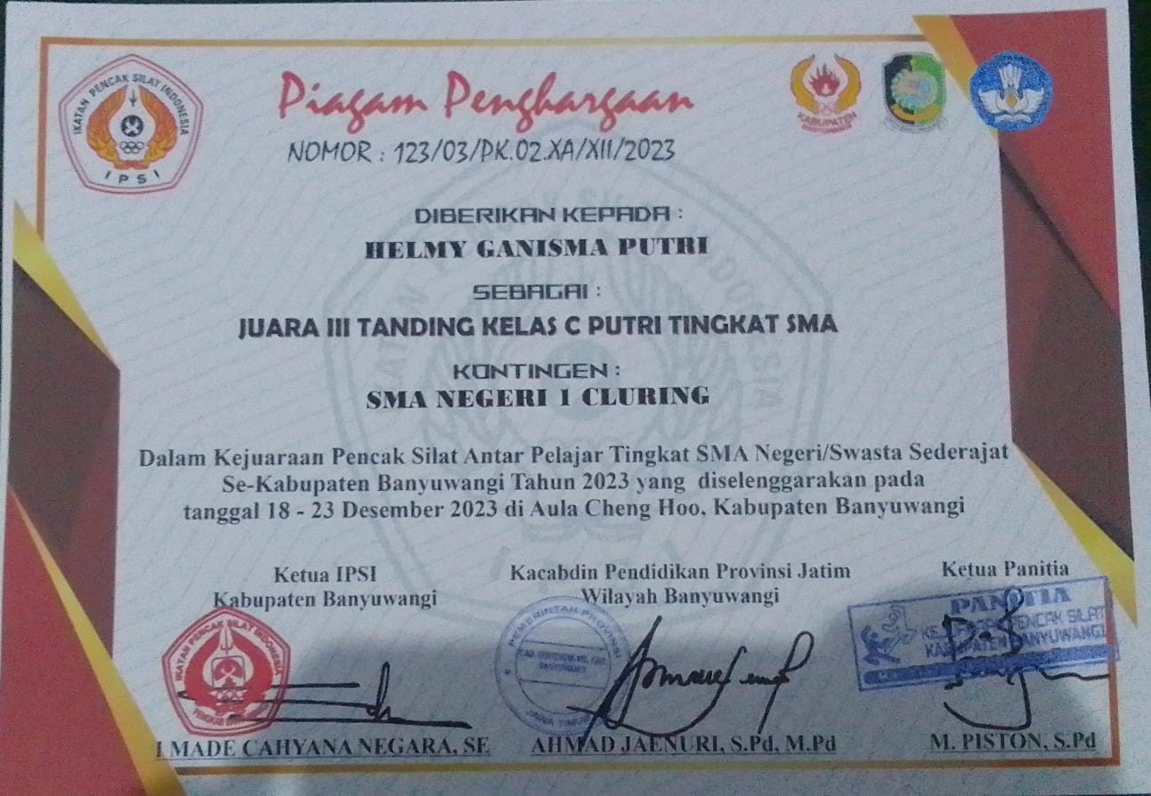 Tanding Kelas C Putri Tingkat SMA Pada Kejuaraan Pencak Silat Antar Pelajar Tingkat  SMA Negeri / Swasta Sederajat se Kabupaten  Banyuwangi Tahun 2023 yang diselenggarakan pada tanggal 18 -23 Desember di Aula Cheng Hoo