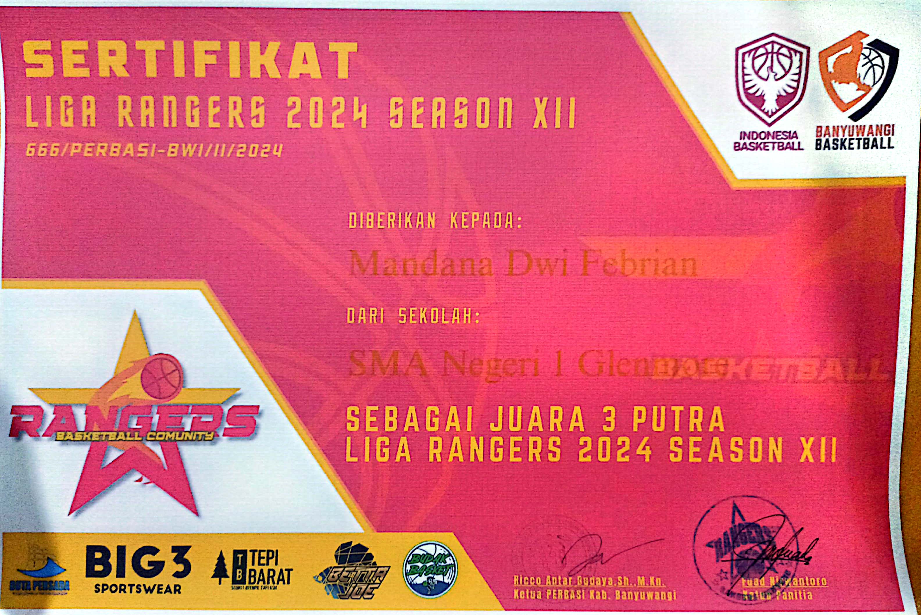 Juara Tiga Putra Liga Ranger 2024 Season XII