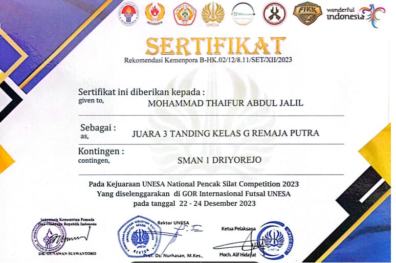 Juara III Tanding Kelas G Remaja