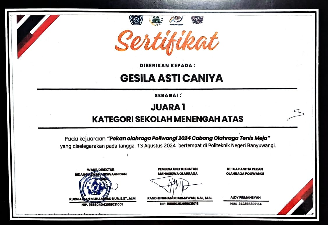 Juara I Kategori Sekolah Menengah Atas pada Kejuaraan \