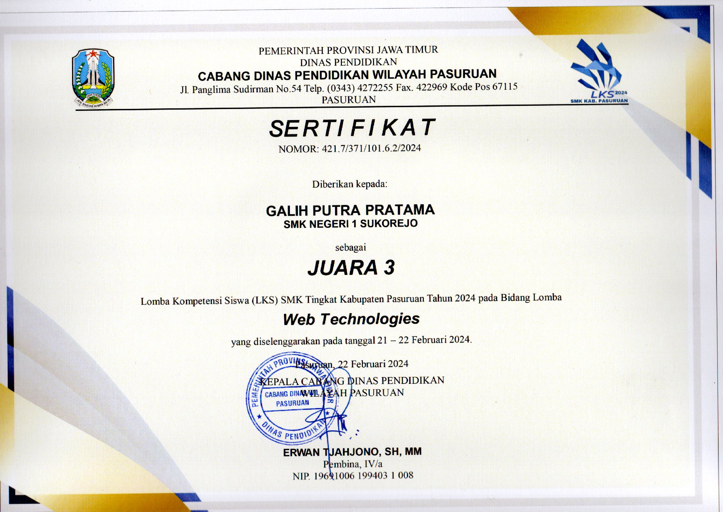 Lomba Kompetensi Siswa SMK Tingkat Kabupaten Pasuruan bidang lomba Web Technologies