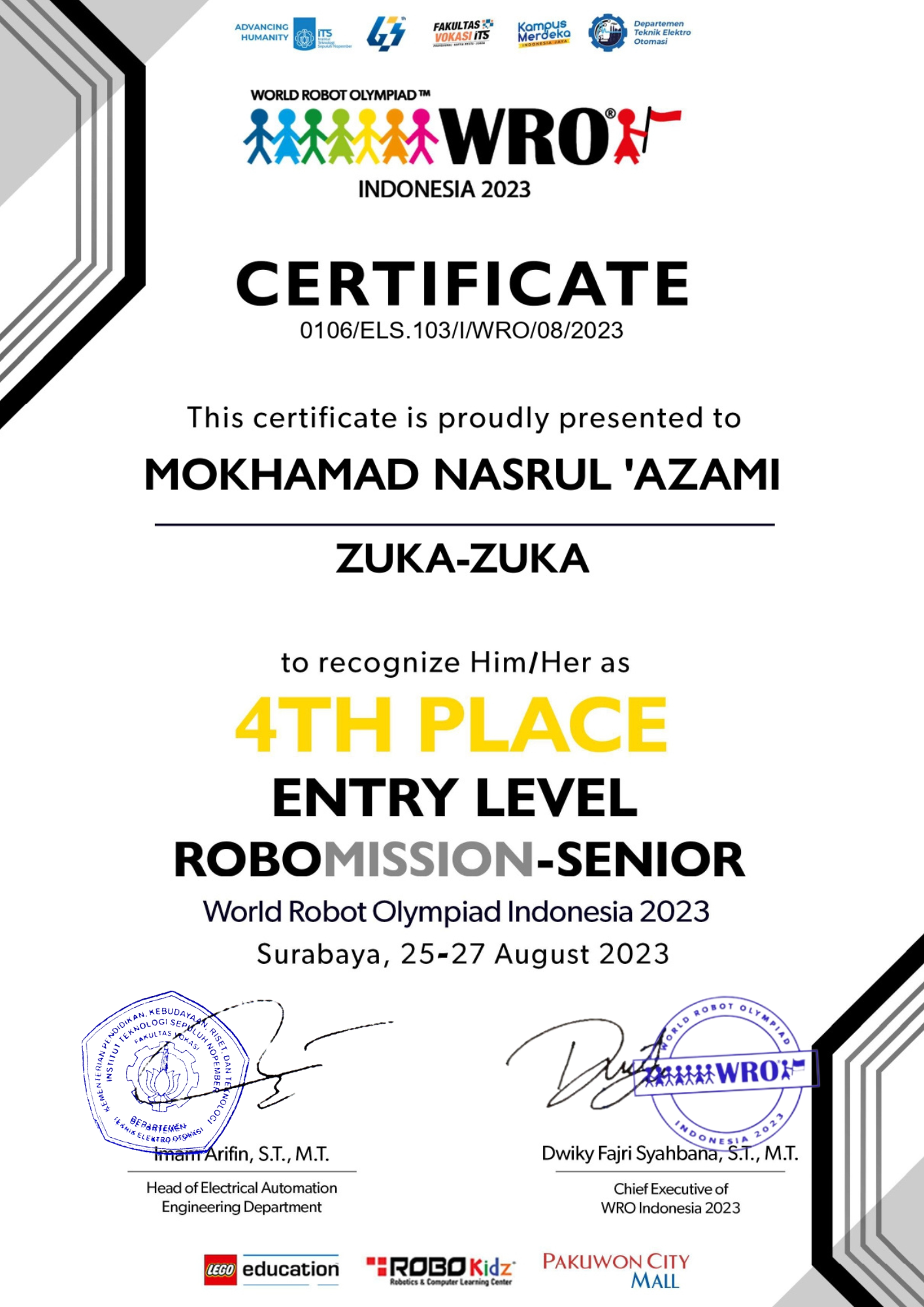 Entry Level Robomission-Senior World Robot Olympiad Indonesia 2023