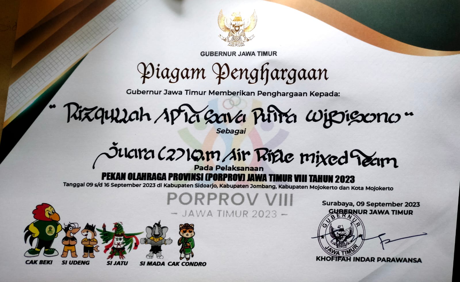 PEKAN OLAHRAGA PROVINSI JAWA TIMUR VIII TAHUN 2023 CABOR 10 METER AIR RIFLE MIXED TEAM
