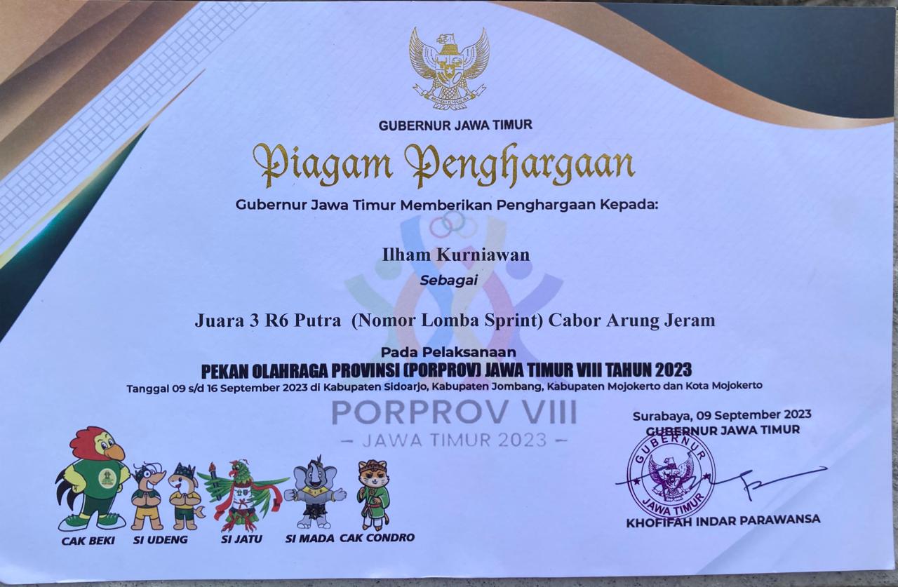 Juara 3 R6 Putra (Nomor Lomba Sprint) Cabor Arum Jeram