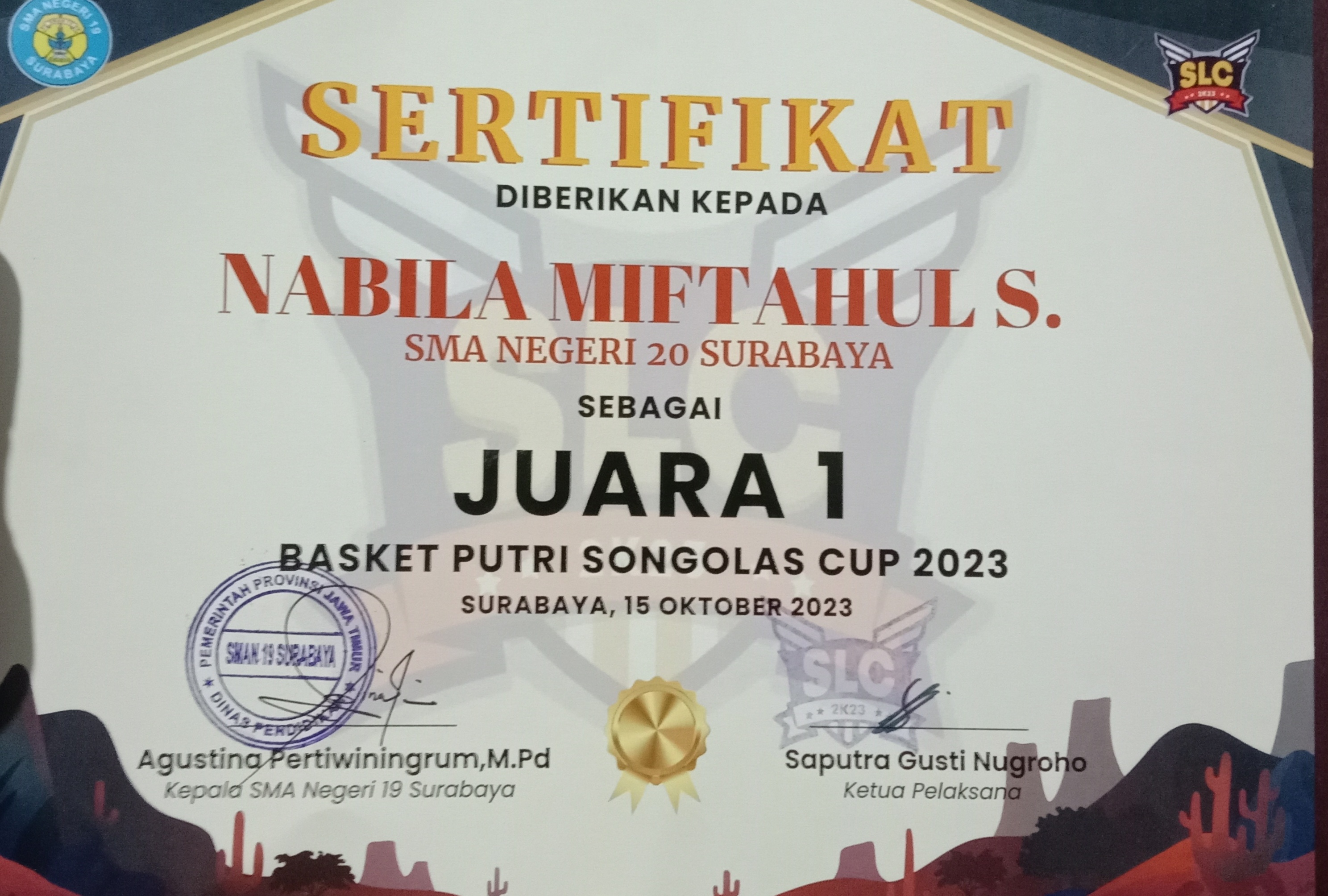 JUARA 1 BASKET PUTRI TINGKAT SURABAYA DISELENGGARAKAN OLEH SMAN 19 SURABAYA TAHUN 2023