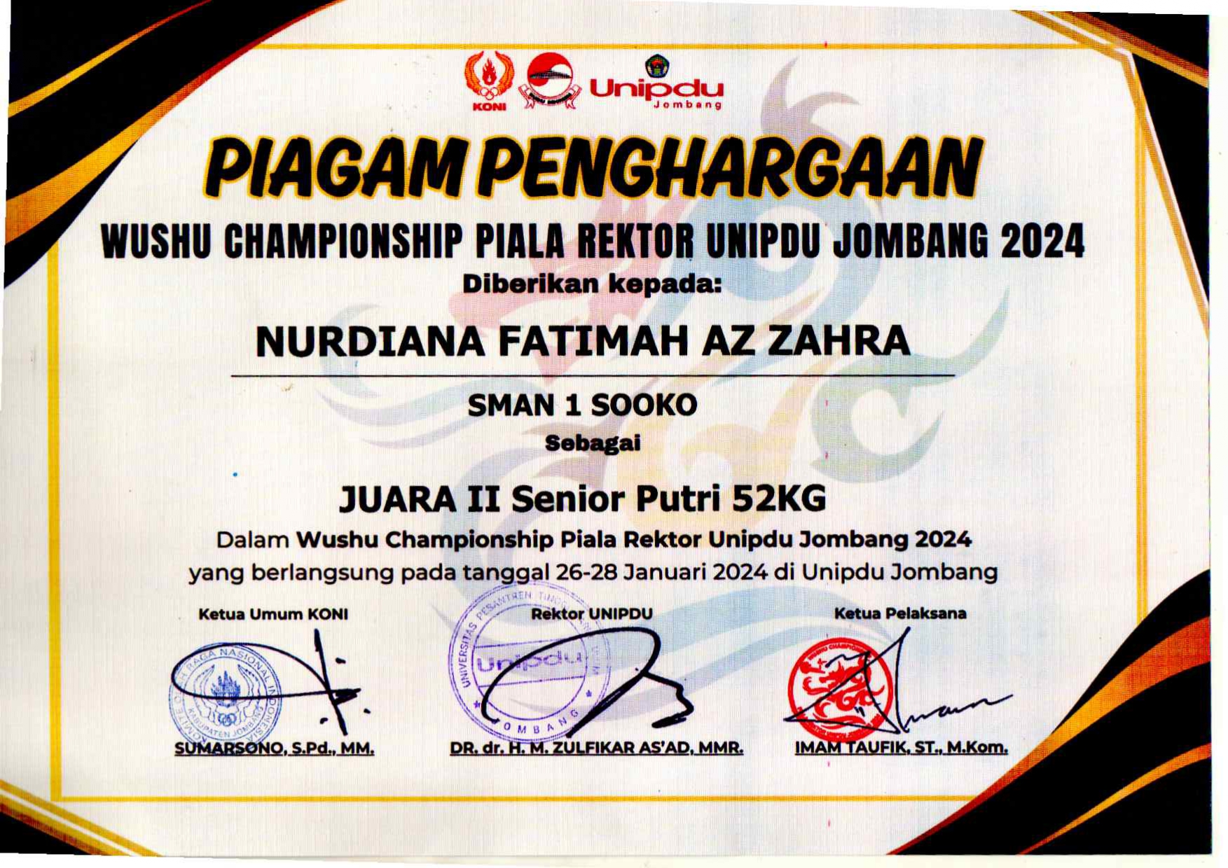 WUSHU CHAMPIONSHIP PIALA REKTOR UNIPDU JOMBANG 2024 KATEGORI SENIOR PUTRI 52 KG