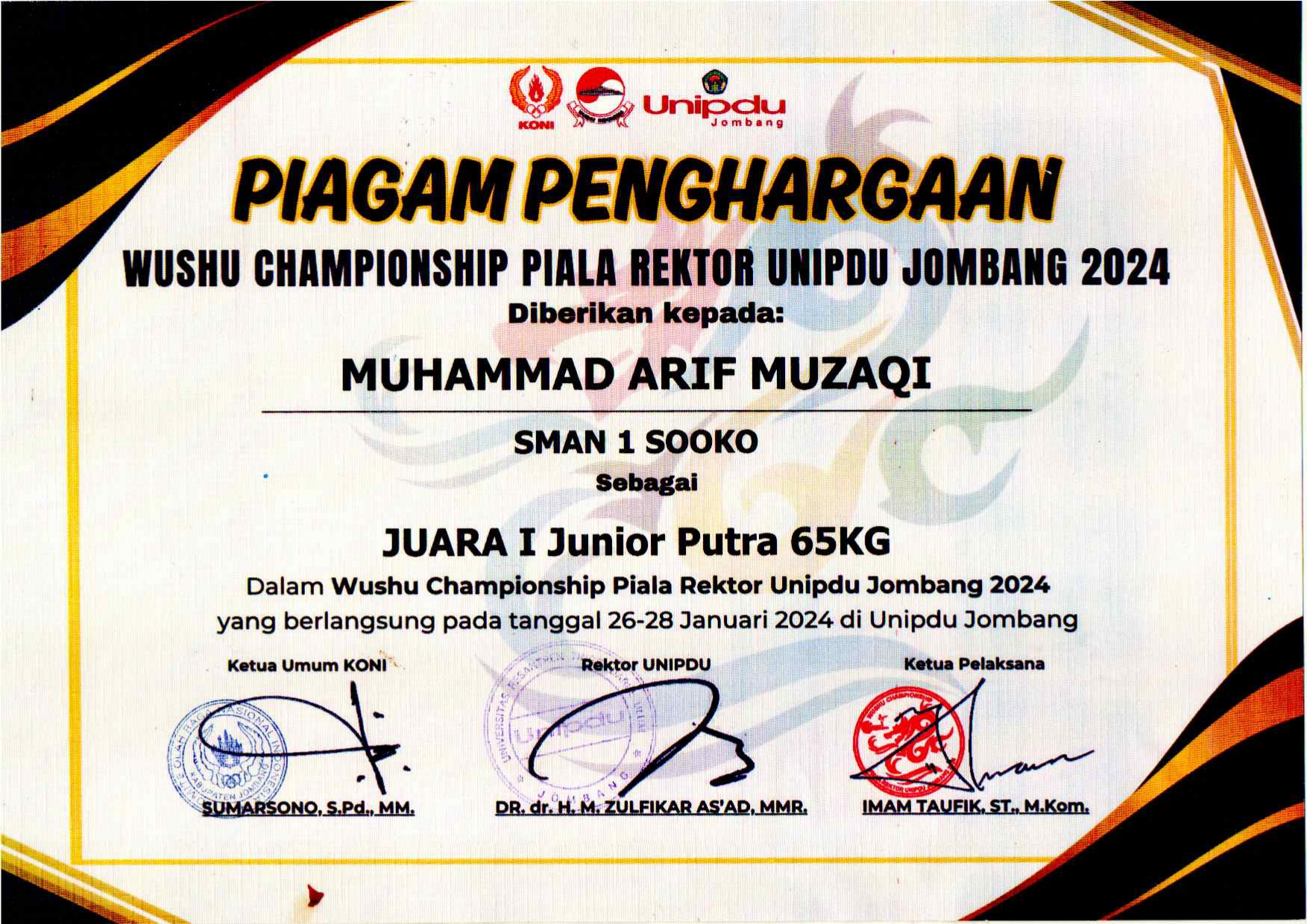 WUSHU CHAMPIONSHIP PIALA REKTOR UNIPDU JOMBANG 2024 KATEGORI JUNIOR PUTRA 65 KG