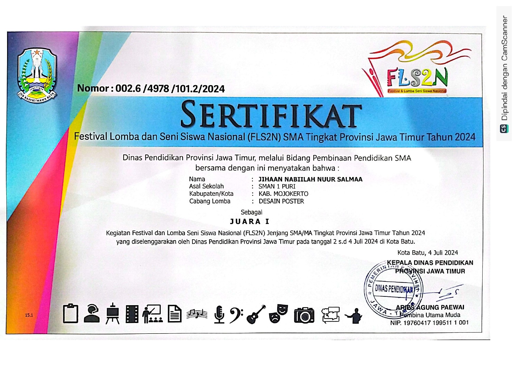 Juara 1 desain poster FLS2N Tingkat Provinsi