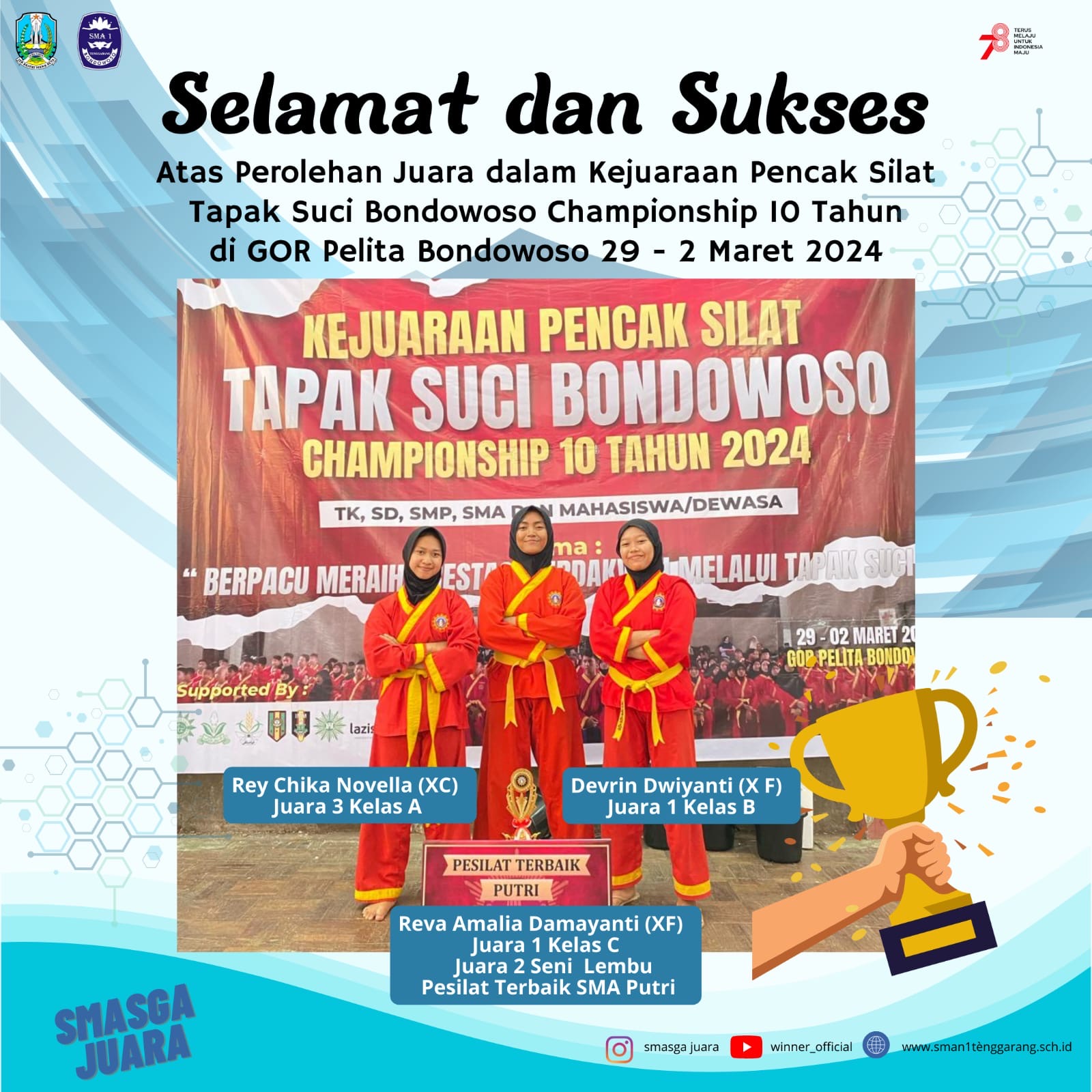 Juara 1 Kelas B Kejuaran Pencak Silat Tapak Suci Bondowoso