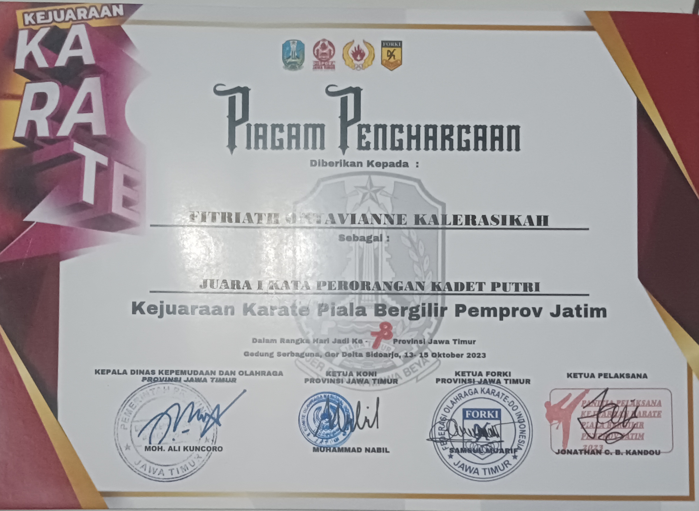 KEJUARAAN KARATE PIALA BERGILIR PEMPROV JATIM