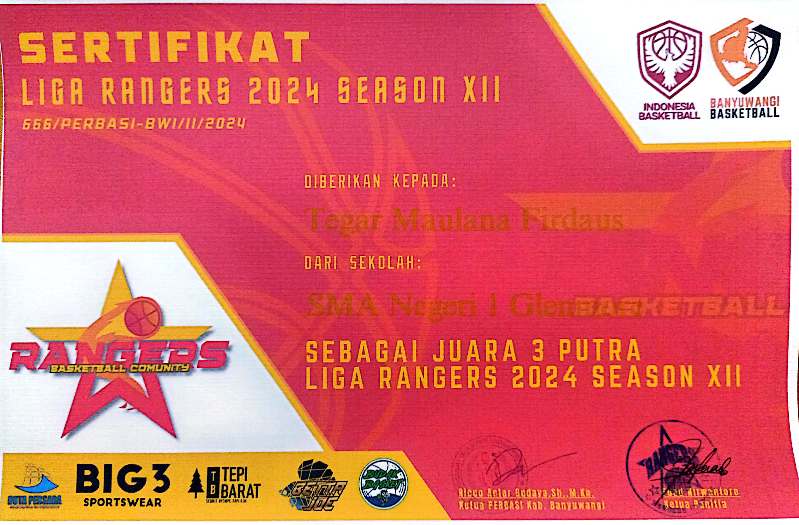 Juara Tiga Putra Liga Ranger 2024 Season XII