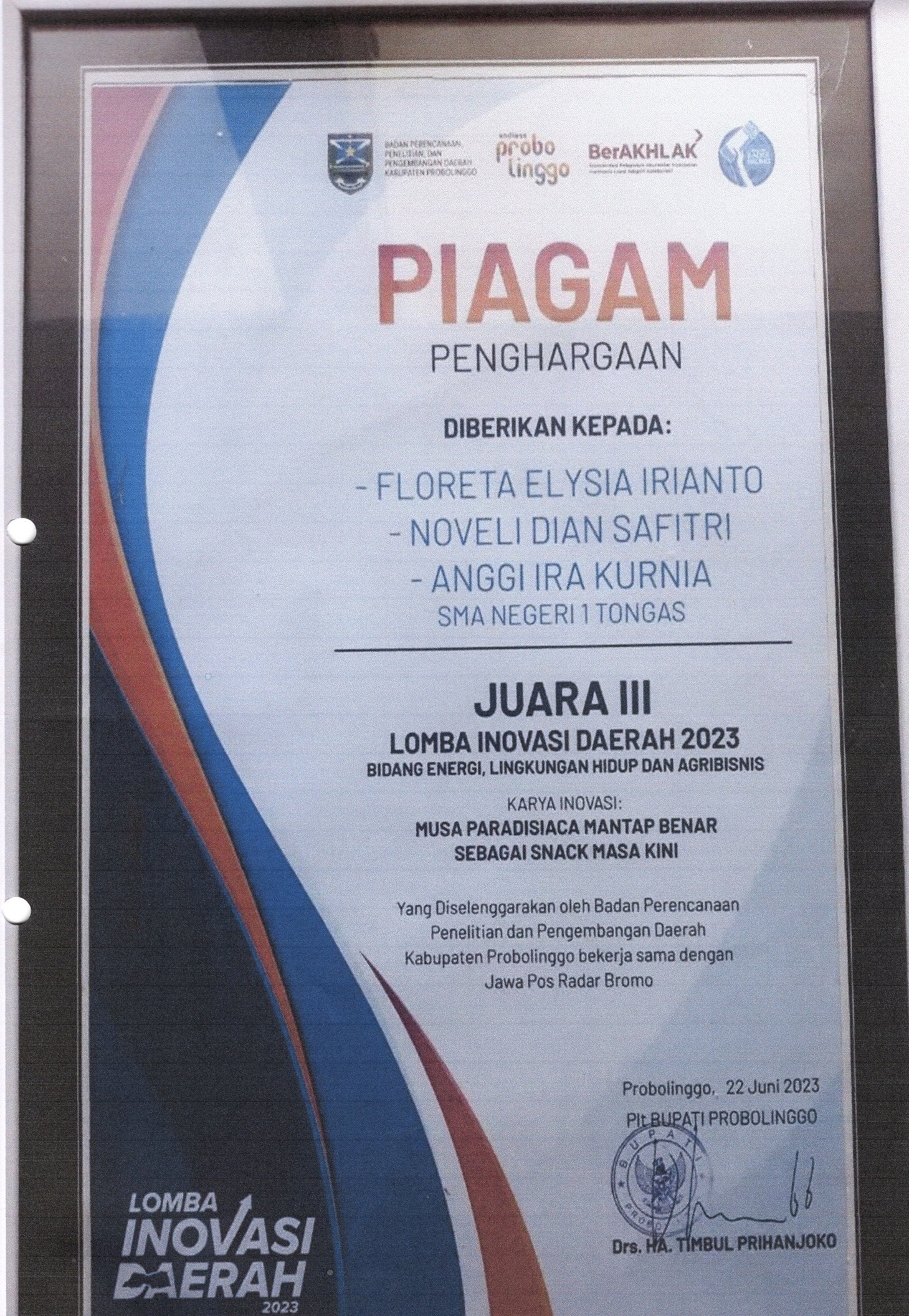 LOMBA INOVASI DAERAH 2023 BIDANG ENERGI, LINGKUNGAN HIDUP DAN AGRIBISNIS KAB. PROBOLINGGO