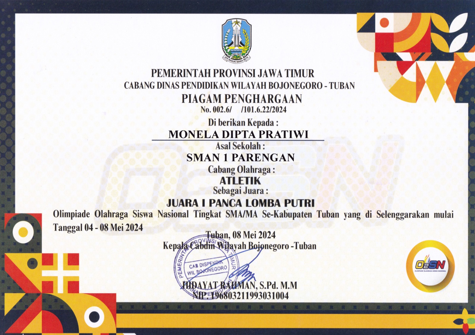 O2SN - CABANG ATLETIK PANCA LOMBA PUTRI TINGKAT SMA/MA SE-KABUPATEN TUBAN MULAI TGL. 04 - 08 MEI 2024