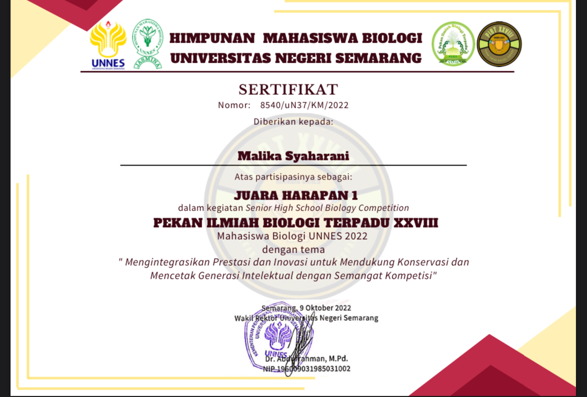 JUARA HARAPAN 1 Senior High School Biology Competition PIBT XXVIII