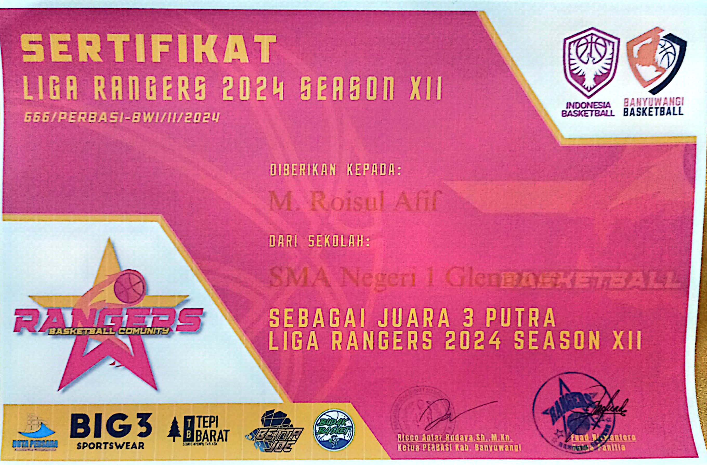 Juara Tiga Putra Liga Ranger 2024 Season XII