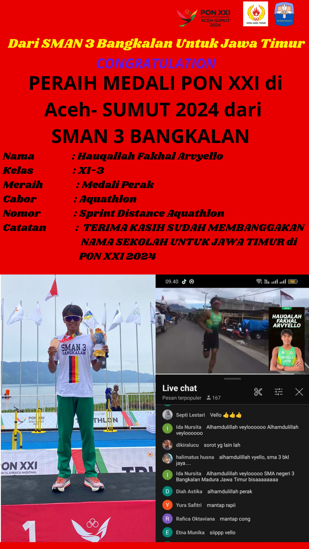 Medali Perak, PON Sumut 2024. Sprint Distance Aquathlon