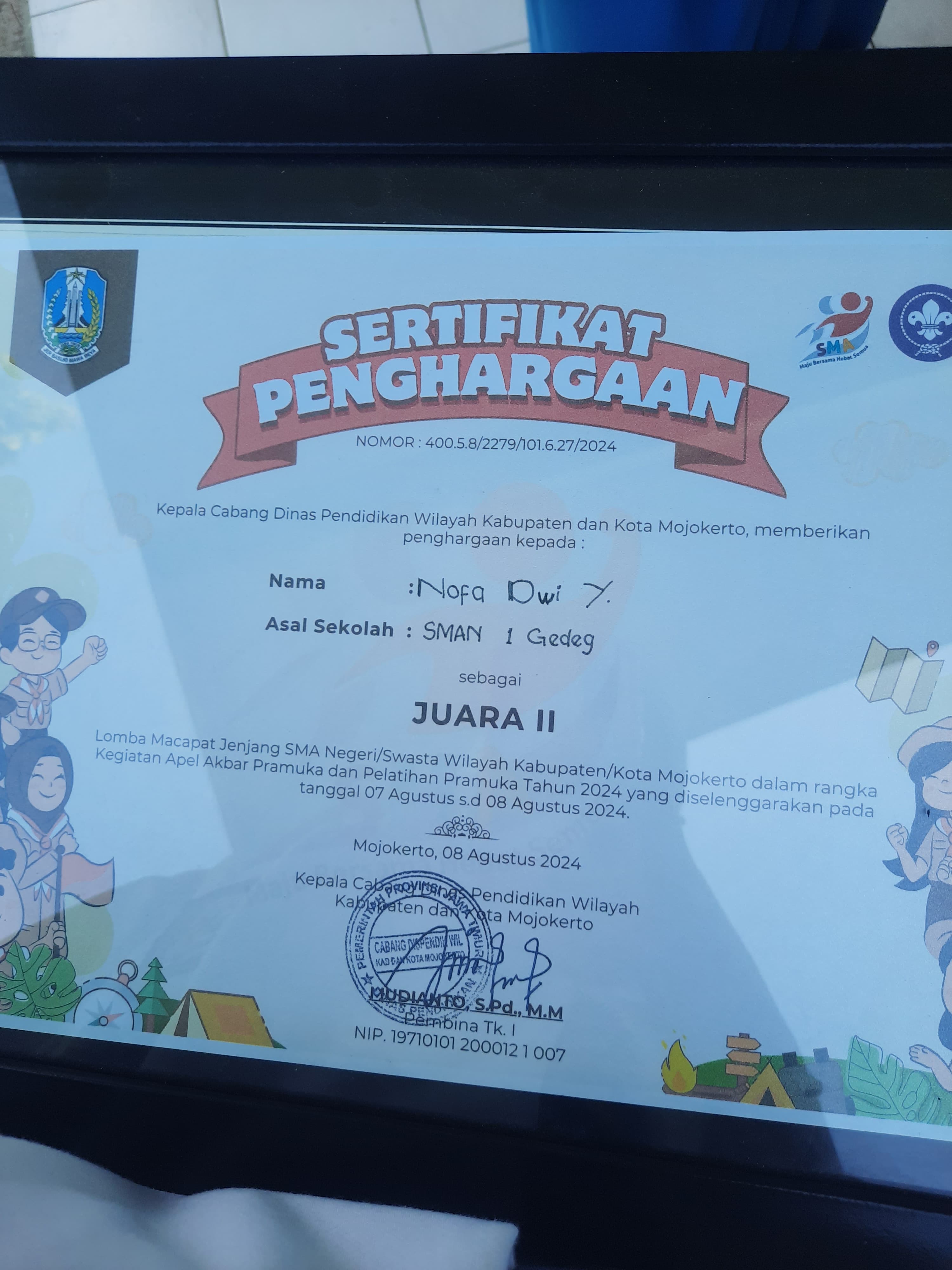 JUARA 2 LOMBA MACAPAT JENJANG SMA NEGERI/SWASTA WILAYAH KABUPATEN/KOTA MOJOKERTO DALAM RANGKA KEGIATAN APEL AKBAR PRAMUKA DAN PELATIHAN PRAMUKA