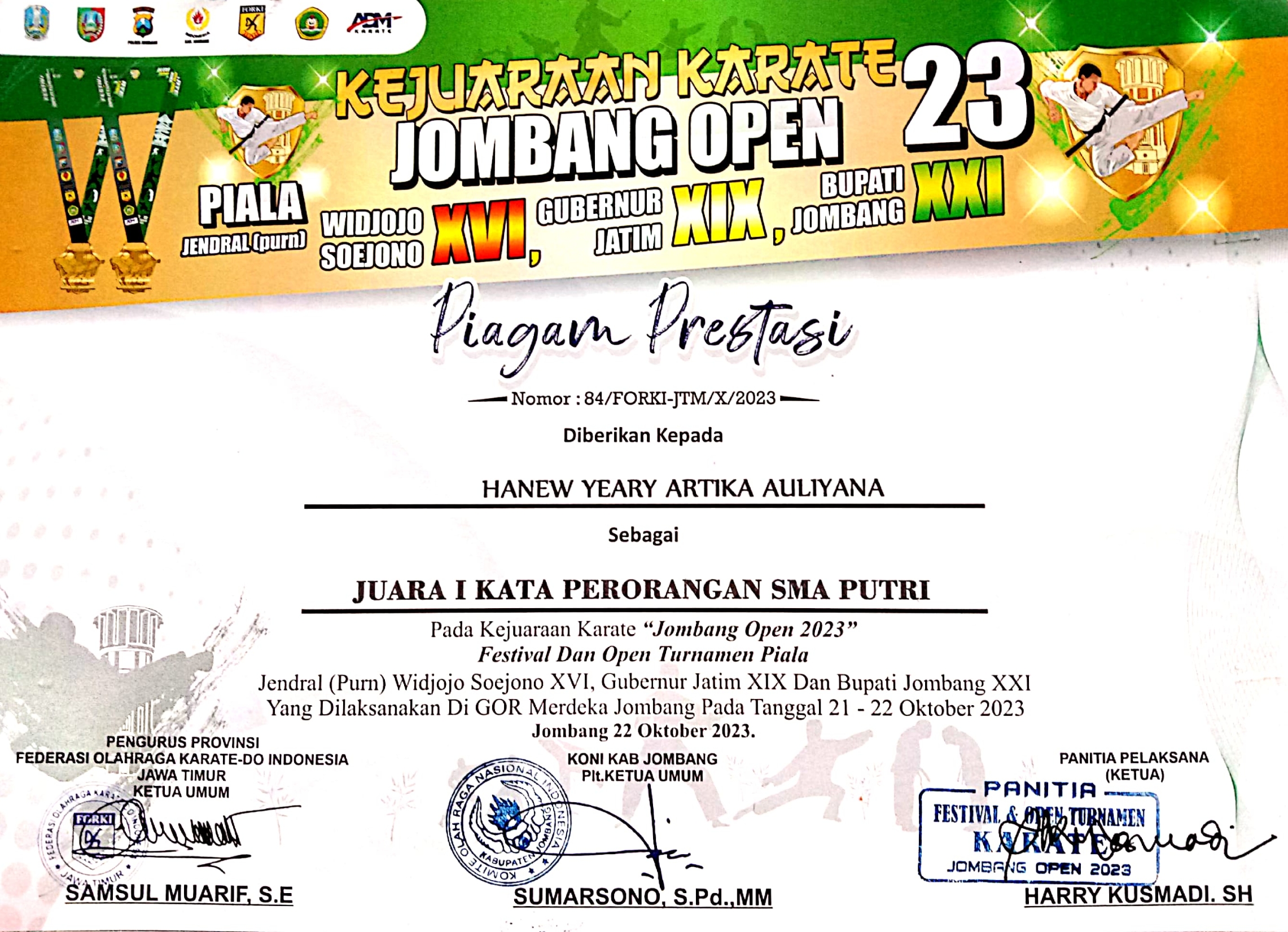 KEJUARAAN KARATE JOMBANG OPEN 2023 KATA PERORANGAN SMA PUTRI