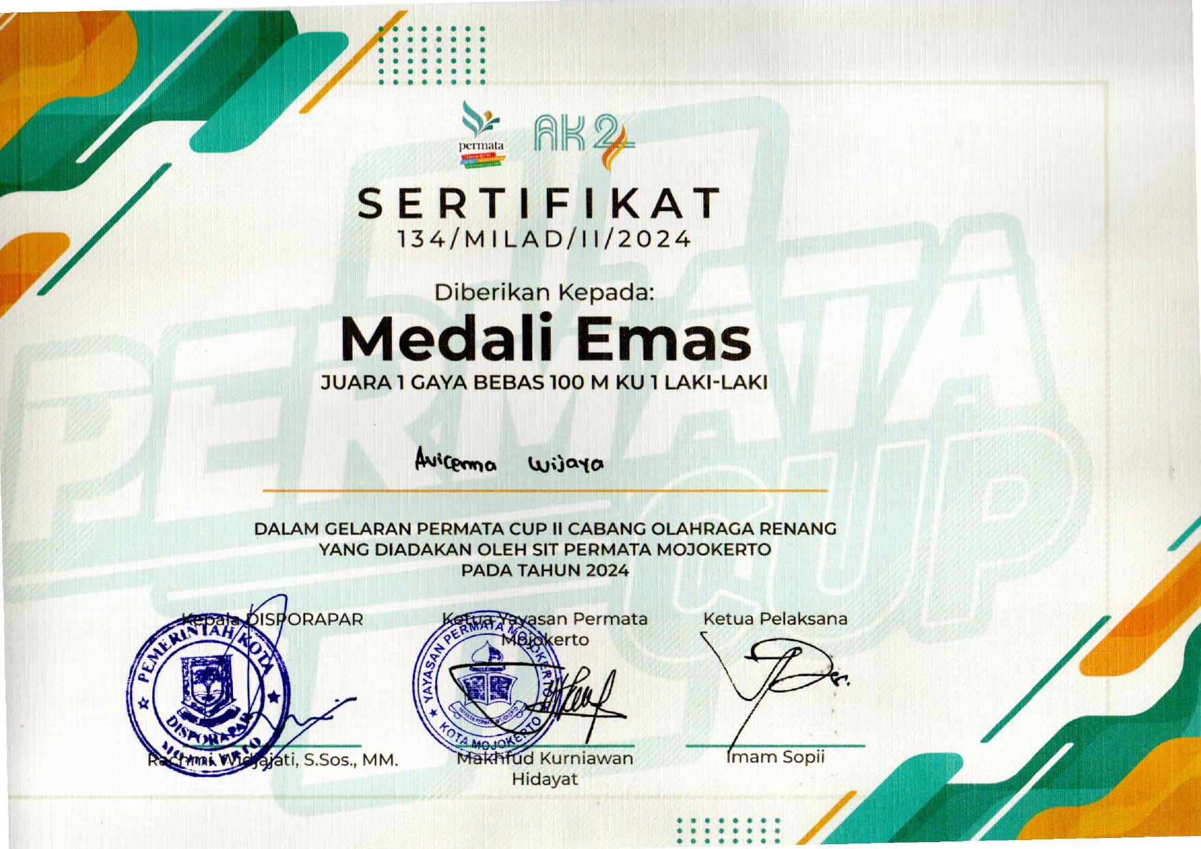 GELARAN PERMATA CUP II CABANG OLAHRAGA RENANG KATEGORI GAYA BEBAS 100 M KU 1 LAKI-LAKI