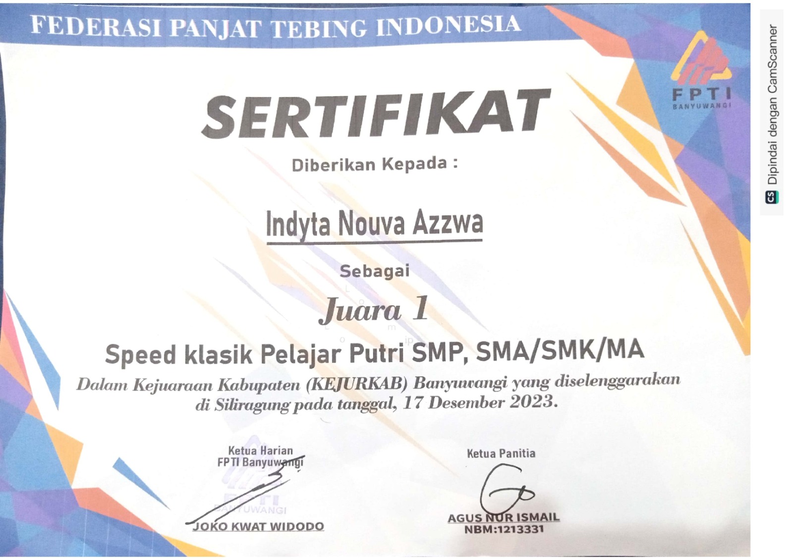 Speed Clasic Pelajar Putri SMA/SMK/MA  Dalam Kejuaraan Kabupaten (Kejurkab) Banyuwangi yang diselenggarakan di Siliragung pada tanggal 17 Desember 2023