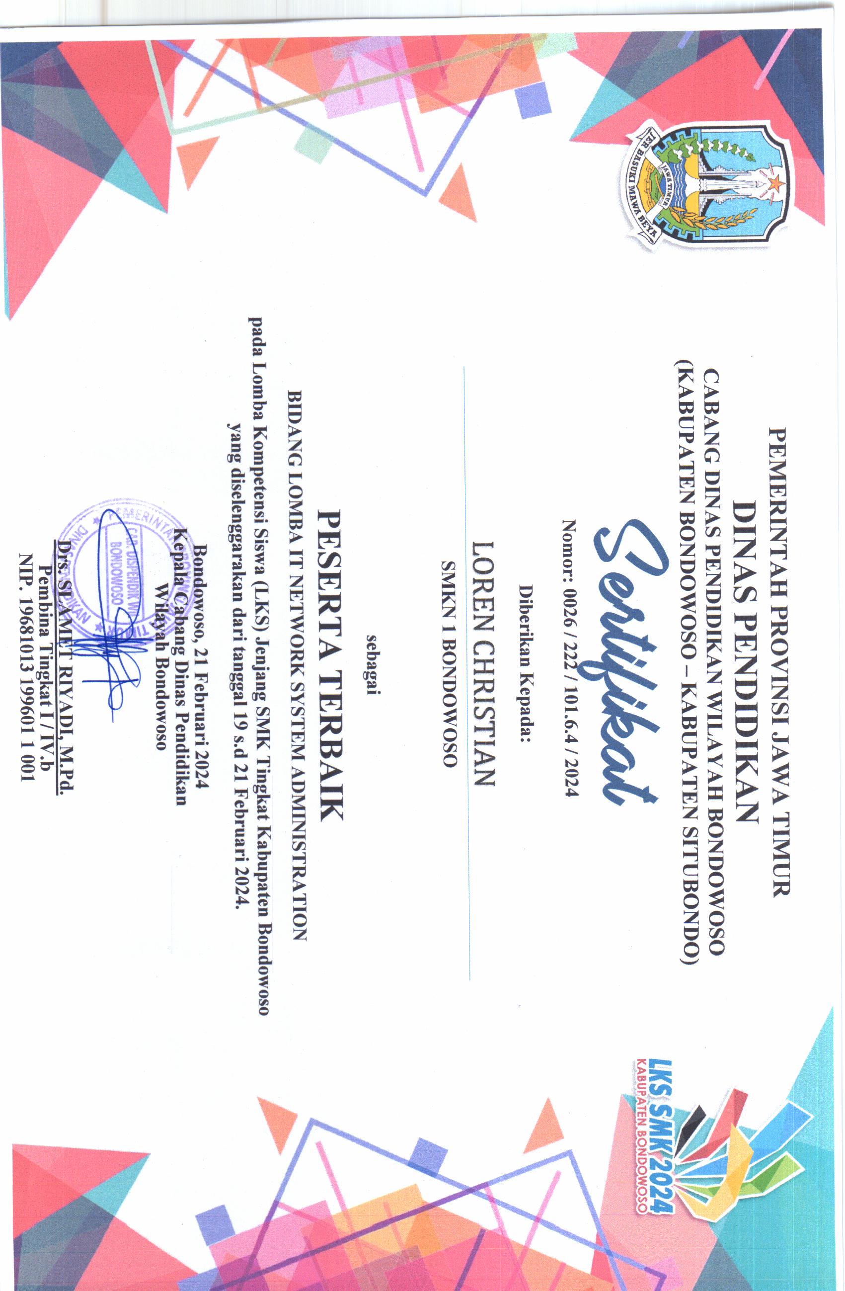 Lomba Kompetensi Siswa (LKS) Tingkat Kabupaten Bondowoso (IT Network System Administration)