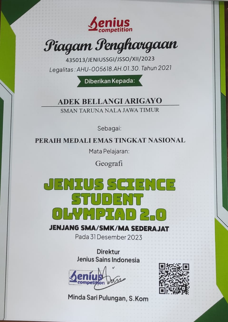 JENIUS SCIENCE STUDENT OLYMPIAD 2.0