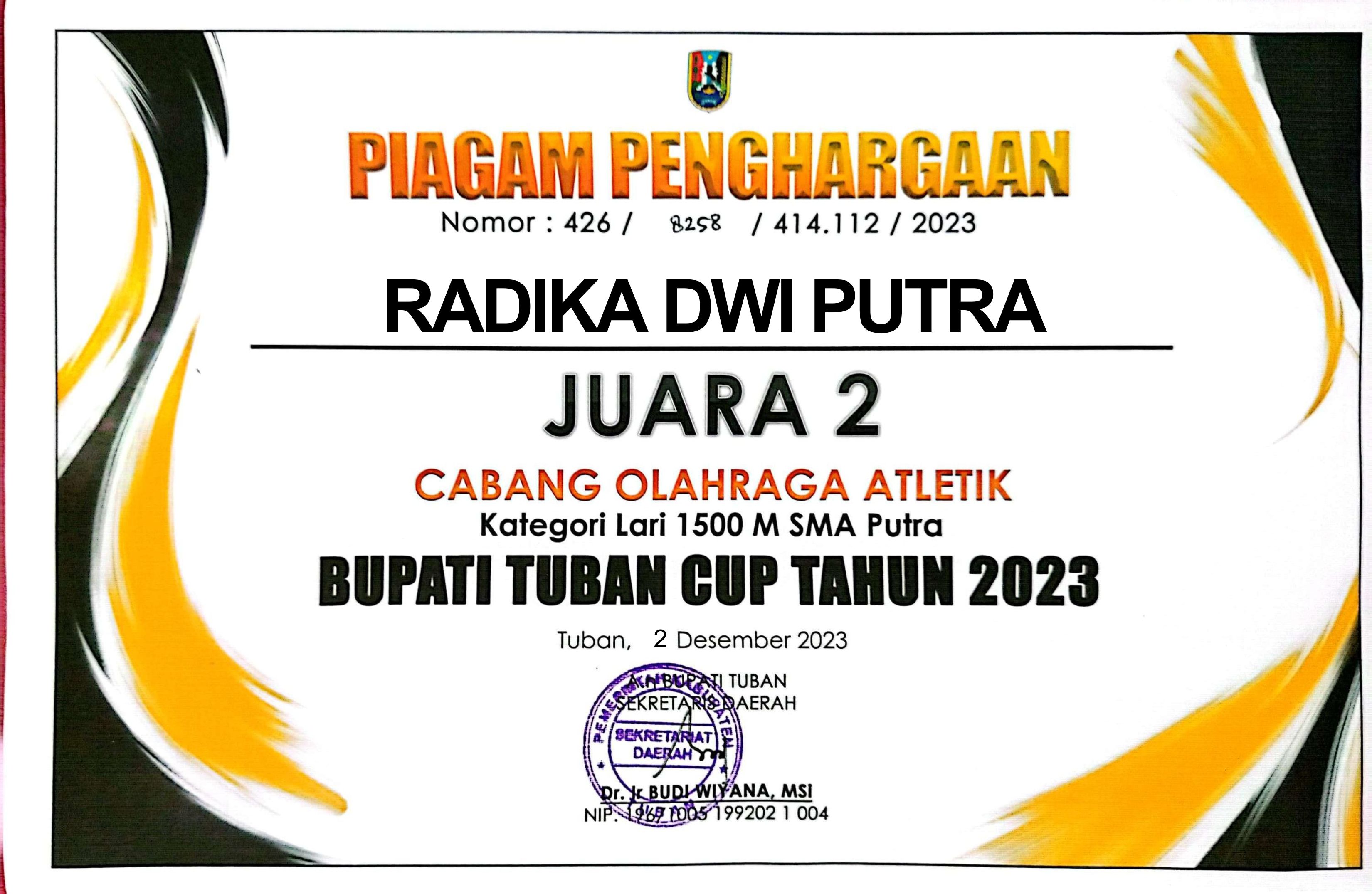 JUARA 2 LARI 1500 METER BUPATI CUP KABUPATEN TUBAN TAHUN 2023