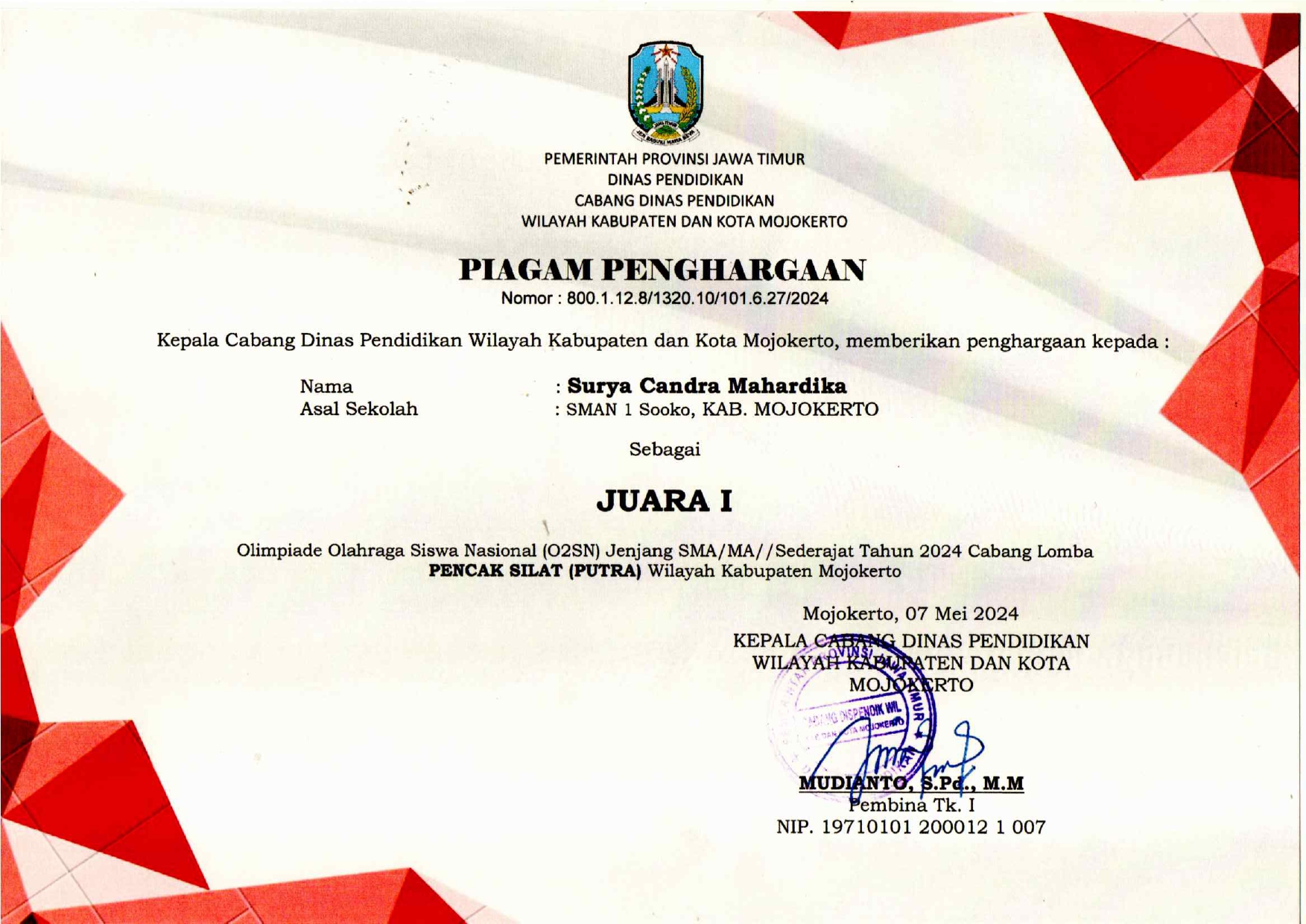 OLIMPIADE OLAHRAGA SISWA NASIONAL (O2SN) JENJANG SMA/MA/SEDERAJAT TAHUN 2024 CABANG LOMBA PENCAK SILAT (PUTRA)