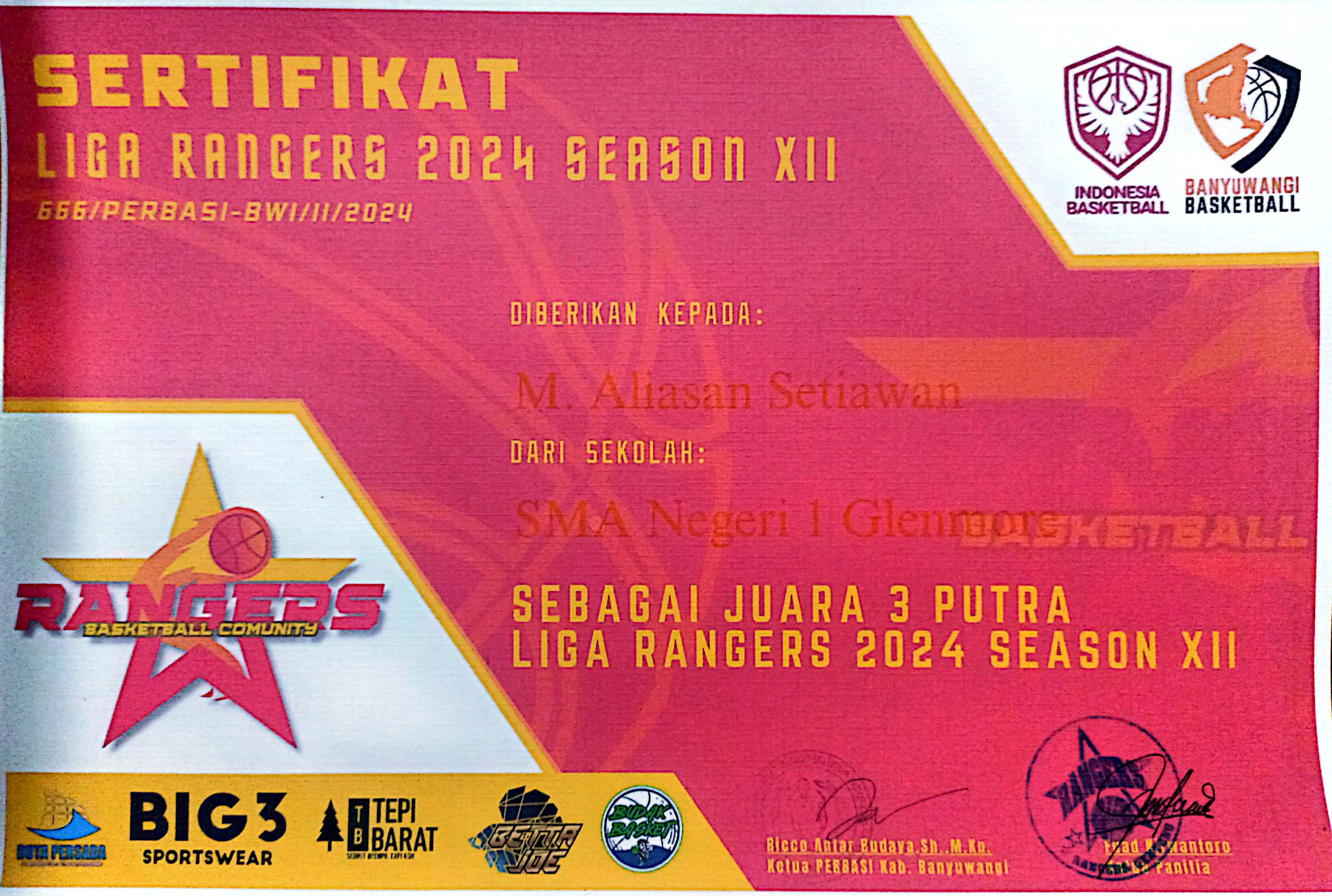 Juara Tiga Putra Liga Ranger 2024 Season XII