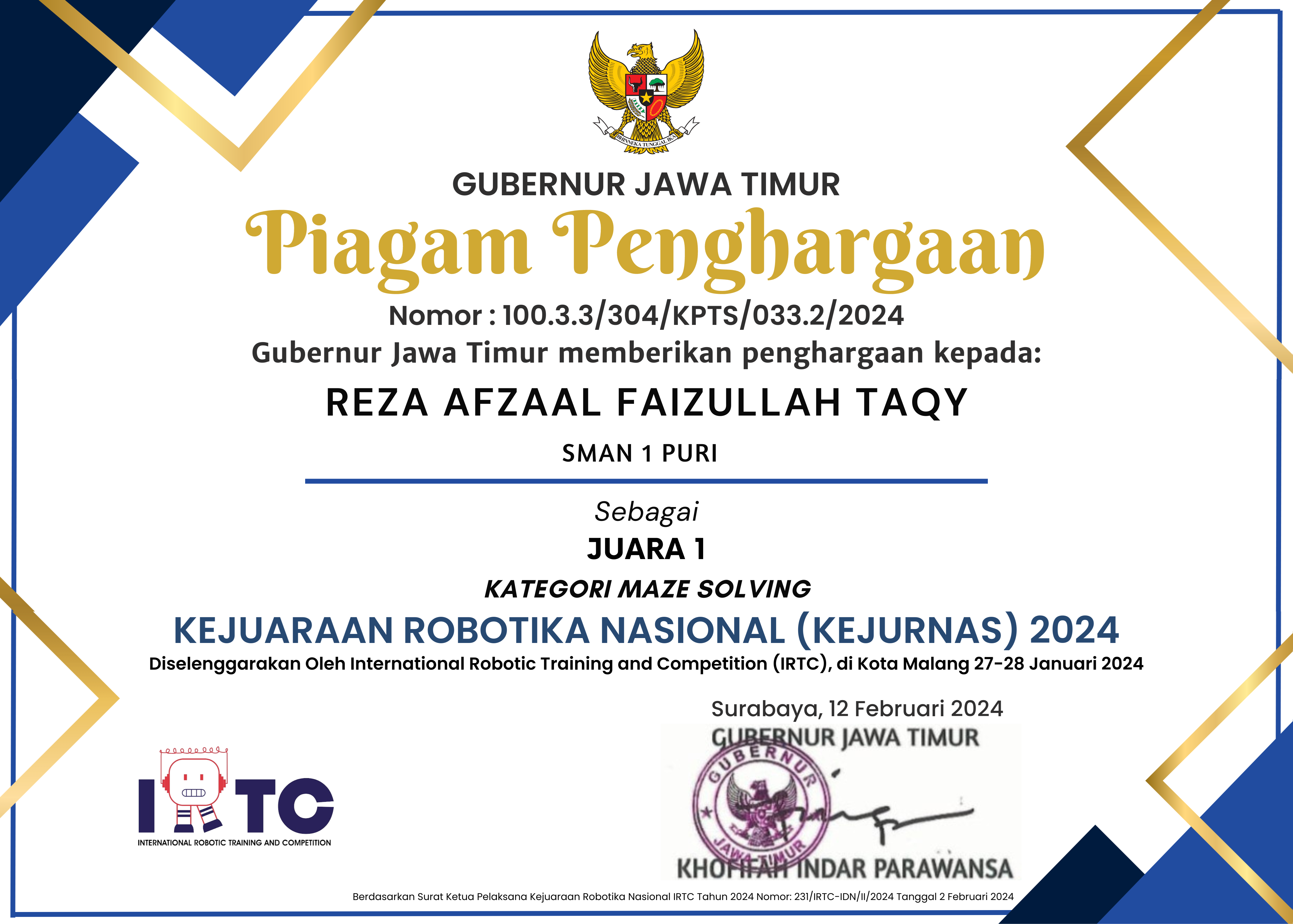 JUARA 1 KEJUARAAN ROBOTIKA NASIONAL 2024