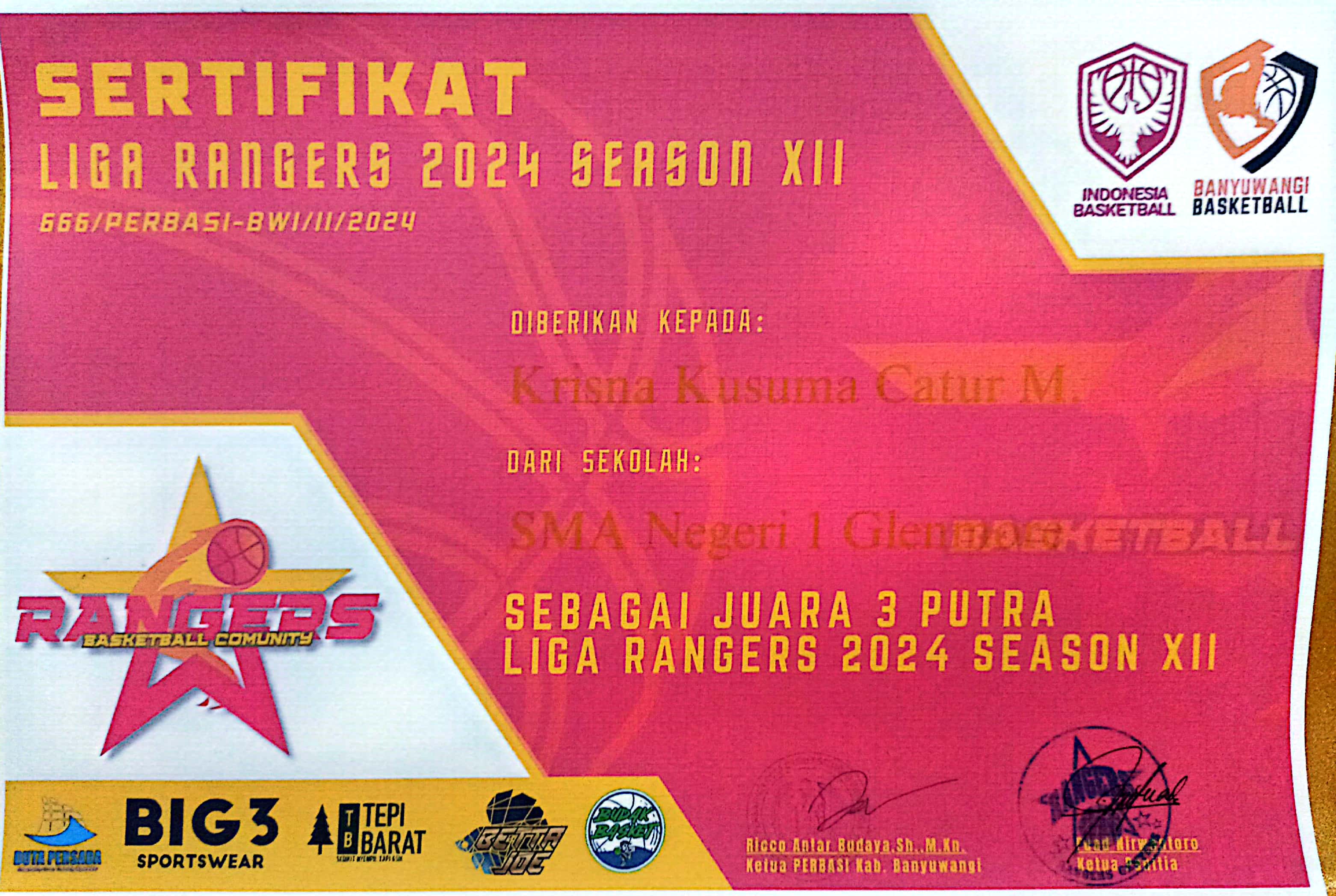 Juara Tiga Putra Liga Ranger 2024 Season XII