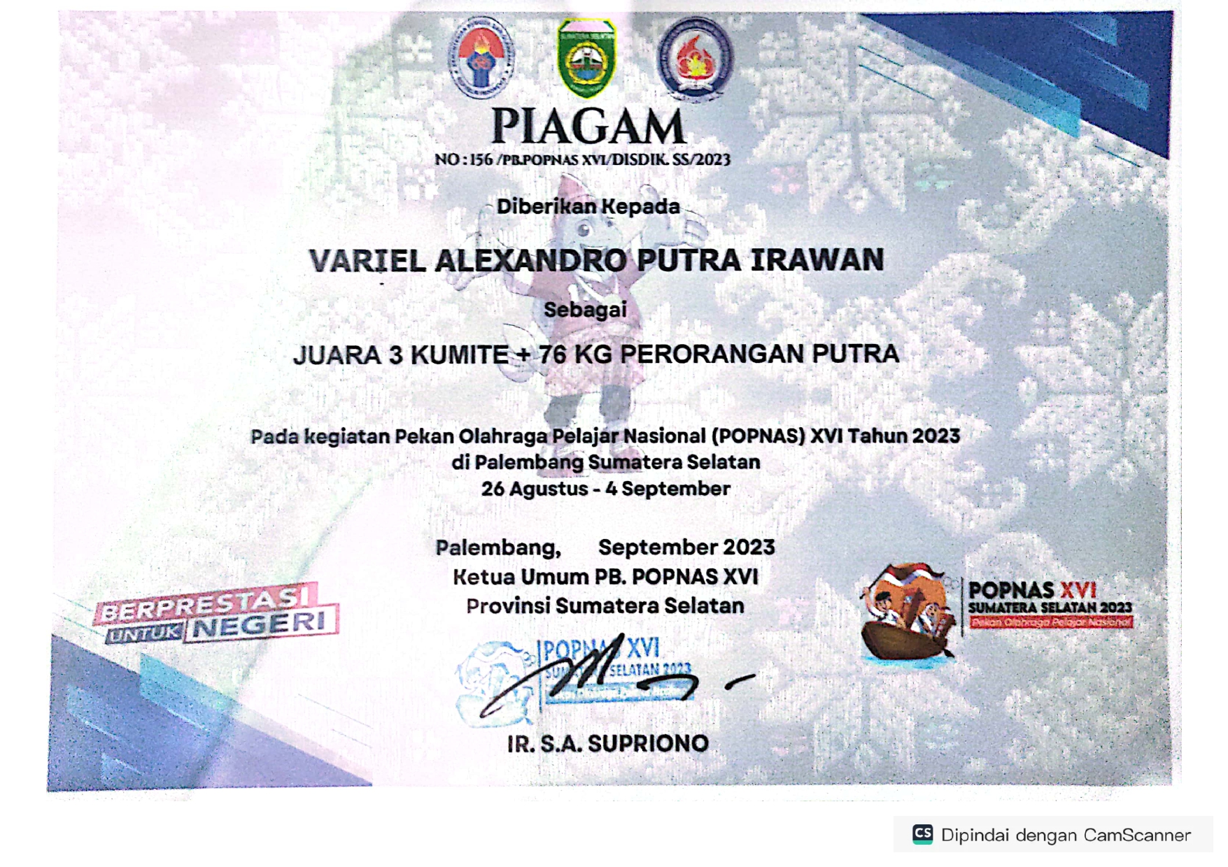 PEKAN OLAHRAGA PELAJAR NASIONAL XVI TAHUN 2023 KUMITE +76 KG PERORANGAN PUTRA