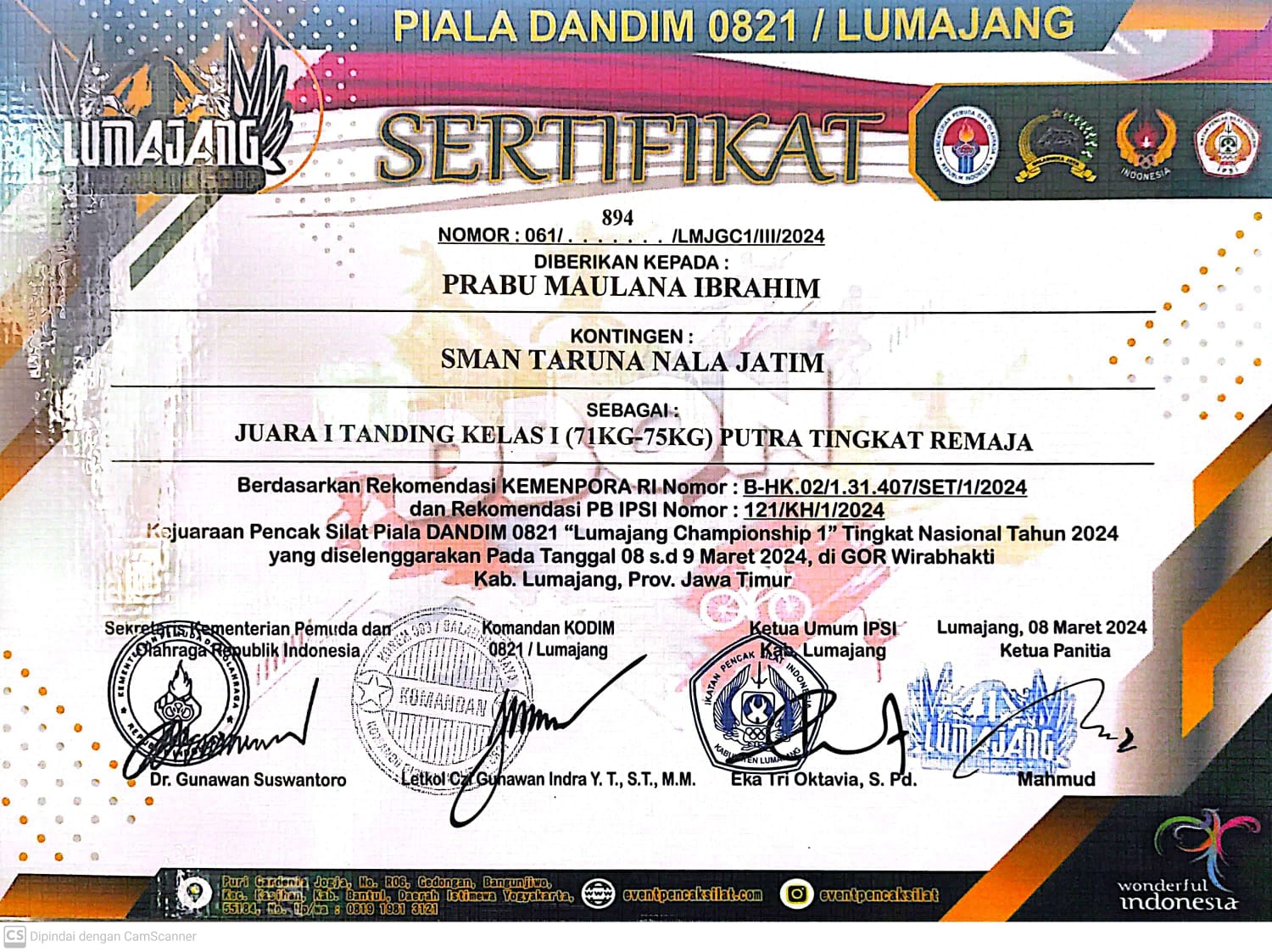 KEJUARAAN PENCAK SILAT PIALA DANDIM 0821 LUMAJANG CHAMPIONSHIP 1