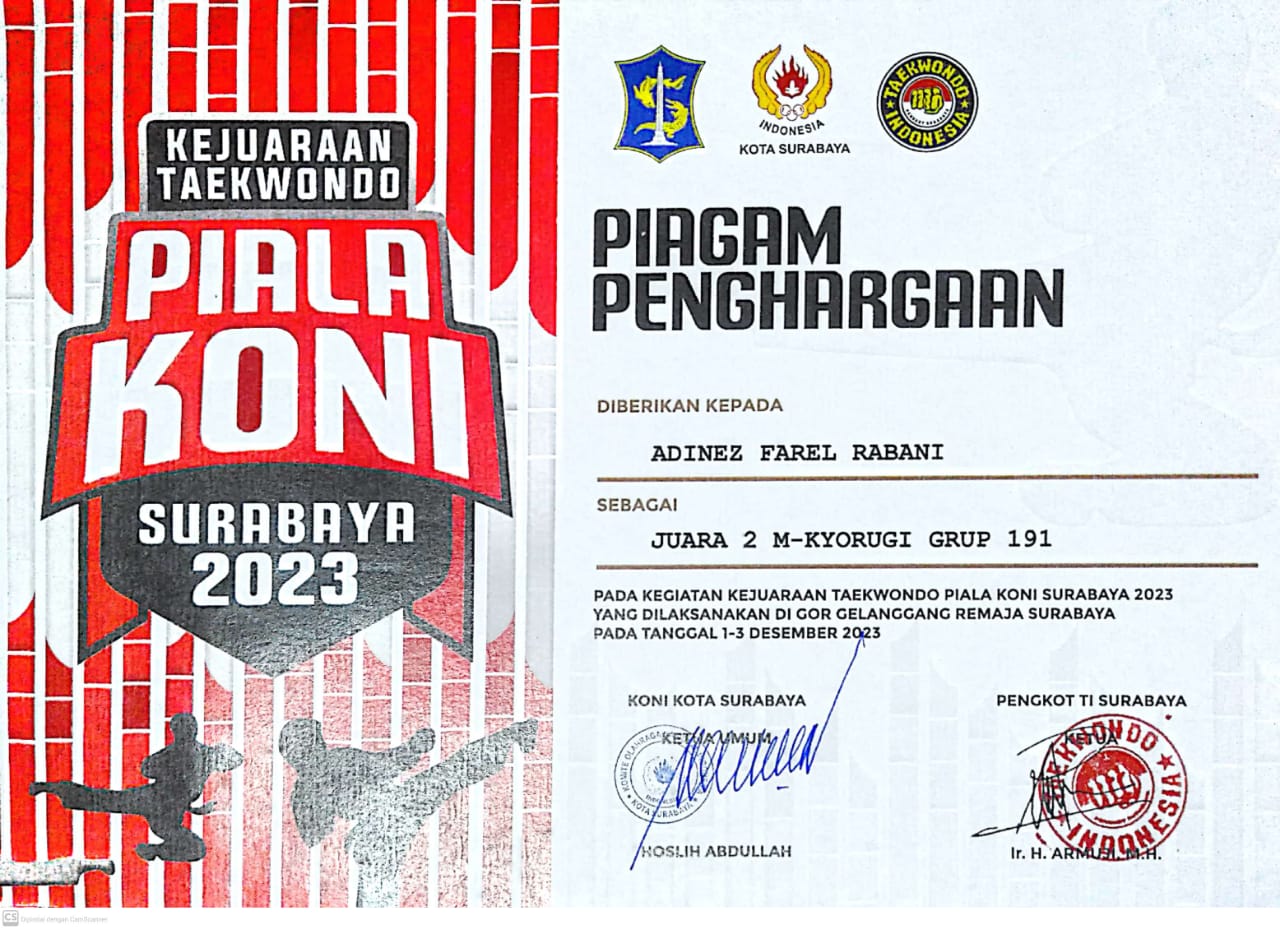 KEJUARAAN TAEKWONDO PIALA KONI SURABAYA KATEGORI M-KYORUGI GRUP 191