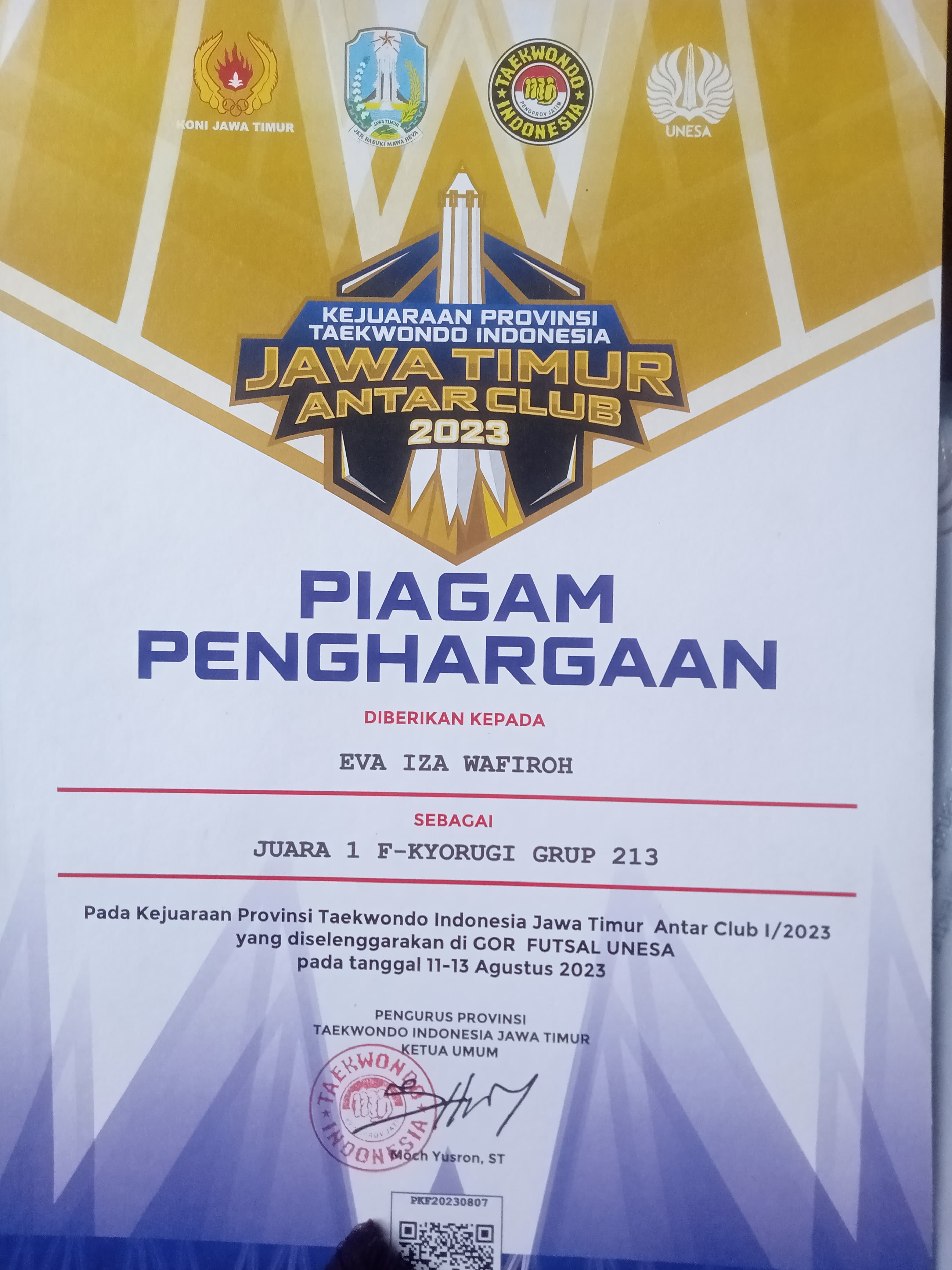 Kejurprov Taekwondo Jawa Timur 2022, Kejurprov Taekwondo Indonesia Jawa Timur Antar Club 2023