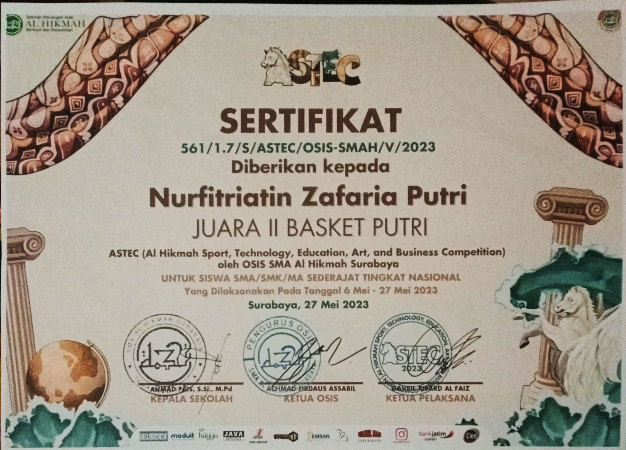 JUARA 2 ASTEC BASKET PUTRI DISELENGGARAKAN AL HIKMAH