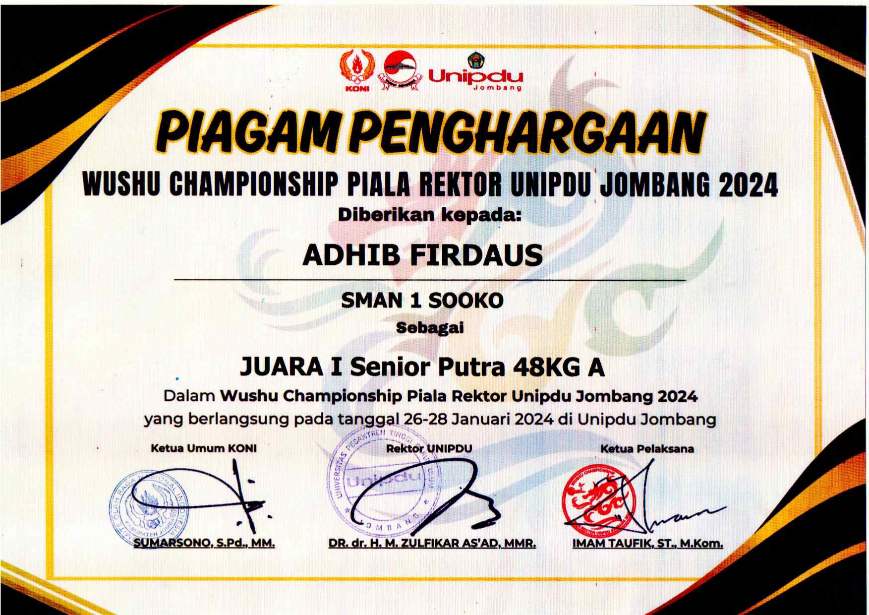 WUSHU CHAMPIONSHIP PIALA REKTOR UNIPDU JOMBANG 2024 KATEGORI SENIOR PUTRA 48KG A