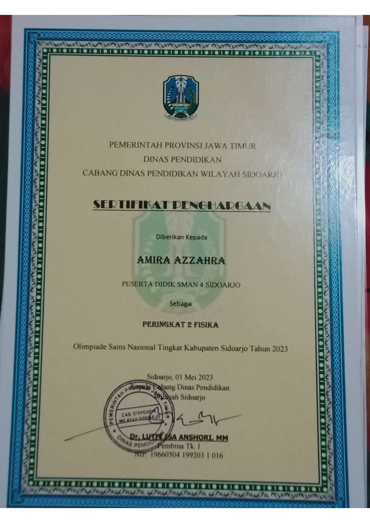 OLIMPIADE SAINS NASIONAL TINGKAT KABUPATEN SIDOARJO CABANG ILMU FISIKA