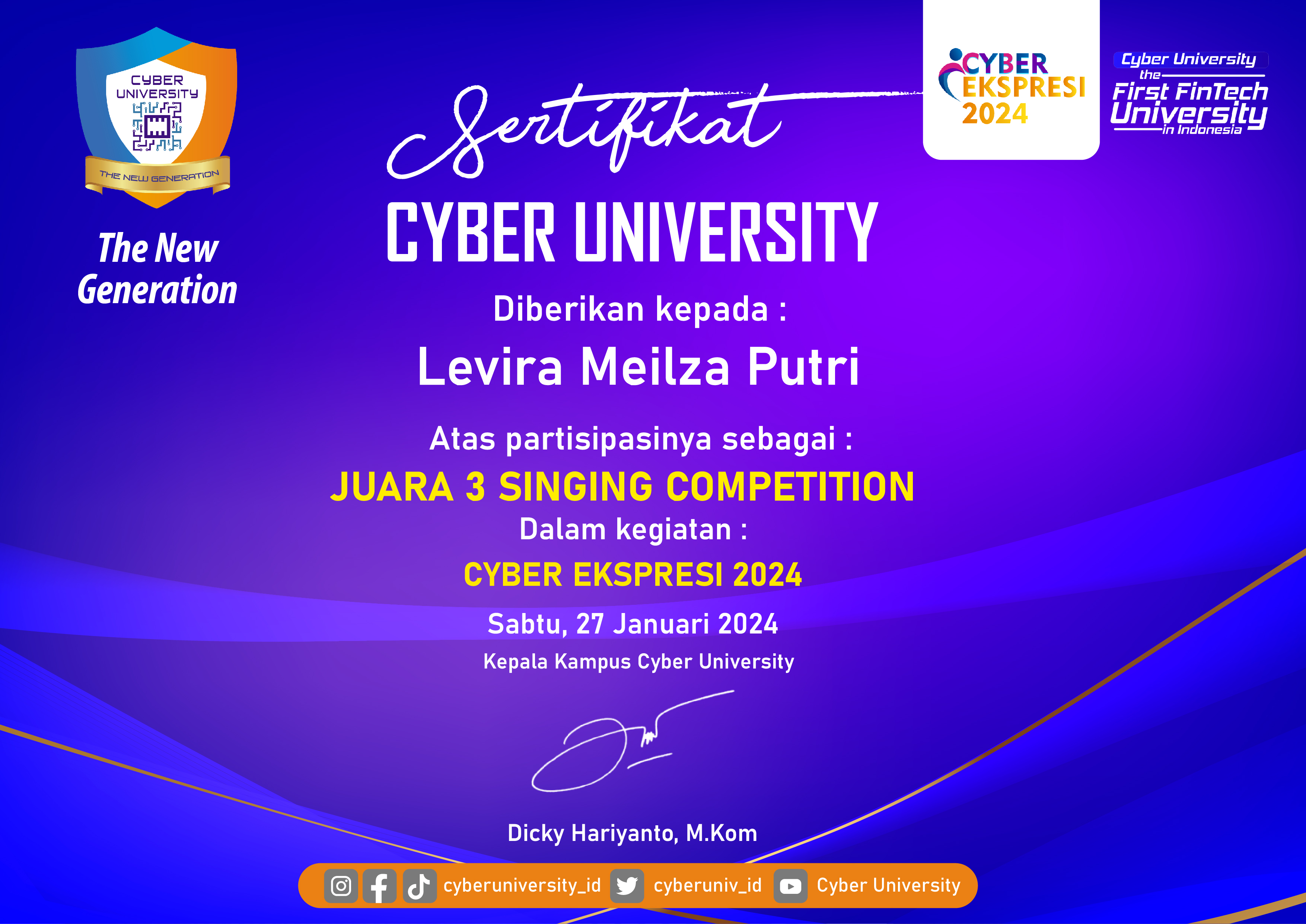 Juara 3 Singing Competition Dalam Kegiatan Cyber Ekspresi 2024