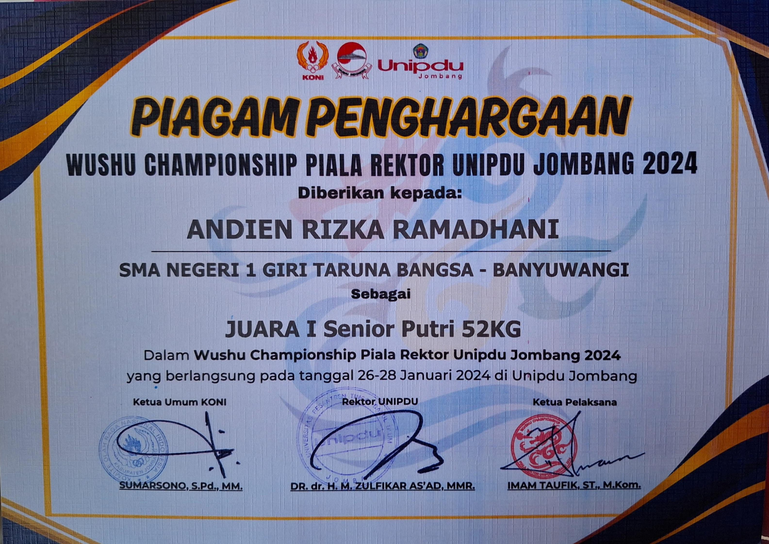 Senior Putri 52 kg Wushu Championship Piala Rektor Unipdu Jombang