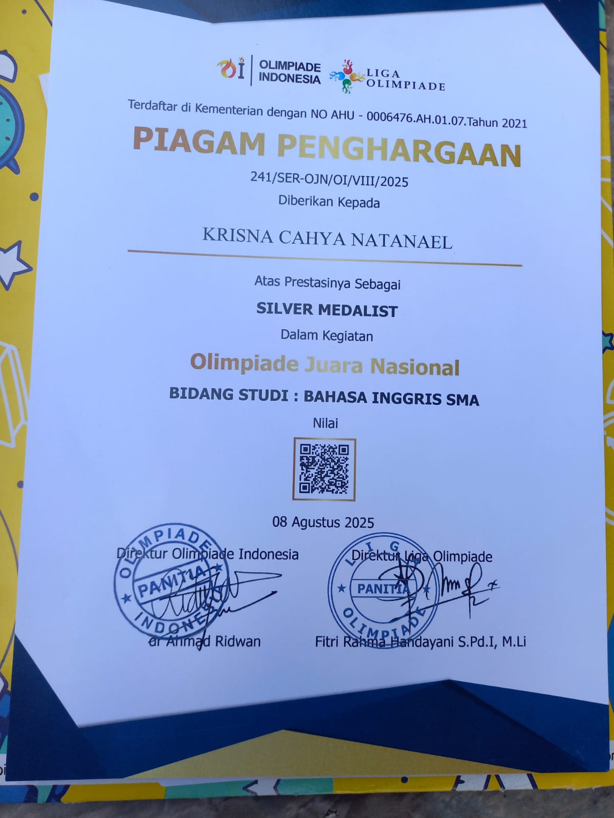 OLIMPIADE JUARA NASIONAL BIDANG STUDI BAHASA INGGRIS SMA