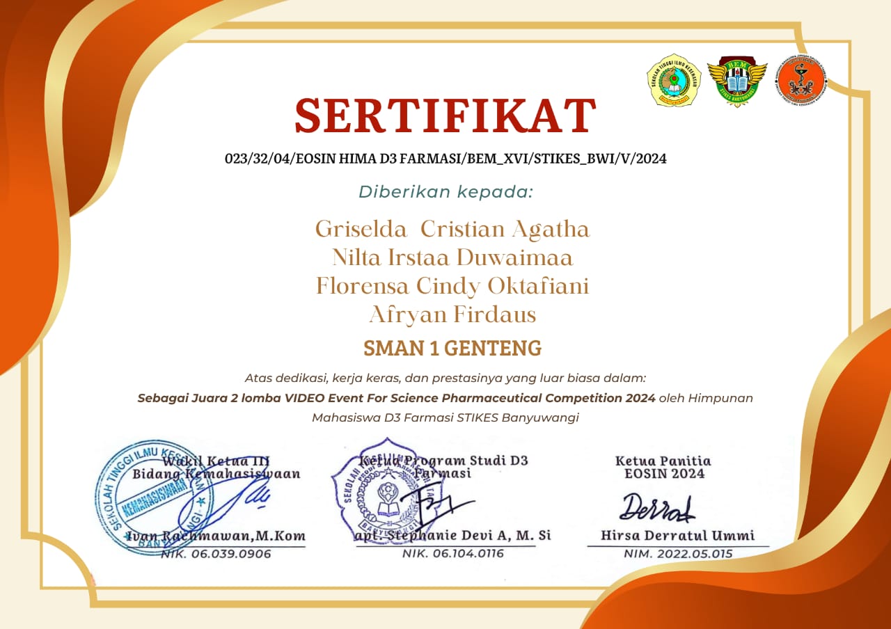 JUARA 2 LOMBA VIDEO EVENT FOR SCIENCE PHARMACEUTICAL COMPETITION 2024