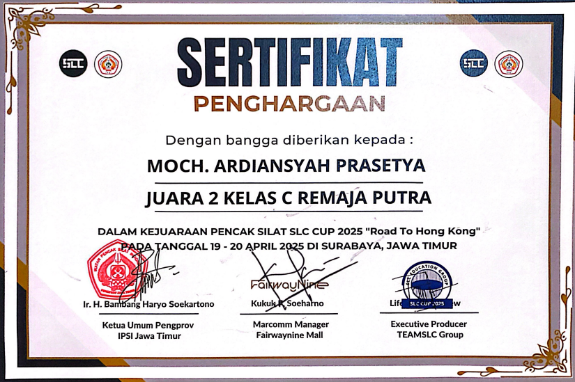 JUARA 2 KELAS C REMAJA PUTRA PADA KEJUARAAN PENCAK SILAT SLC CUP 2025
