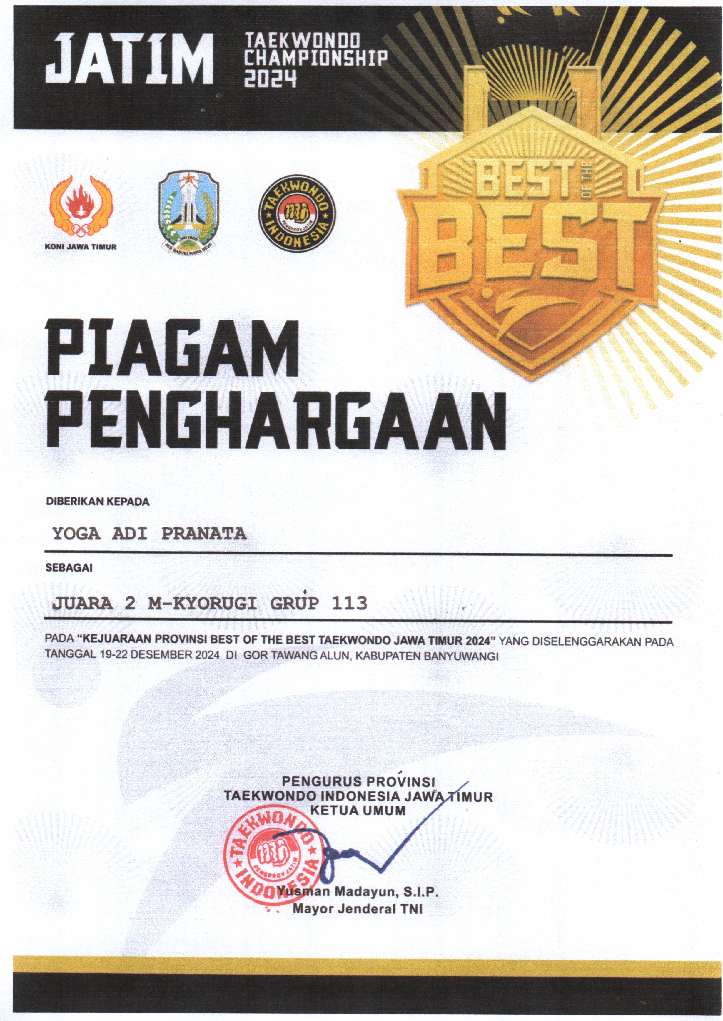 Kejuaraan Provinsi Best Of The Best Taekwondo Jawa Timur 2024