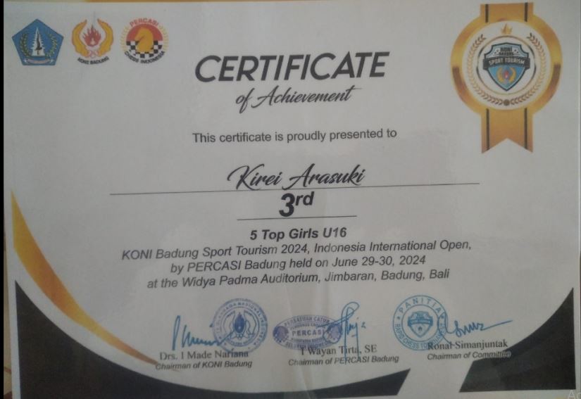 JUARA 3 KONI BADUNG SPORT TOURISM INDONESIA INTERNASIONAL OPEN 
