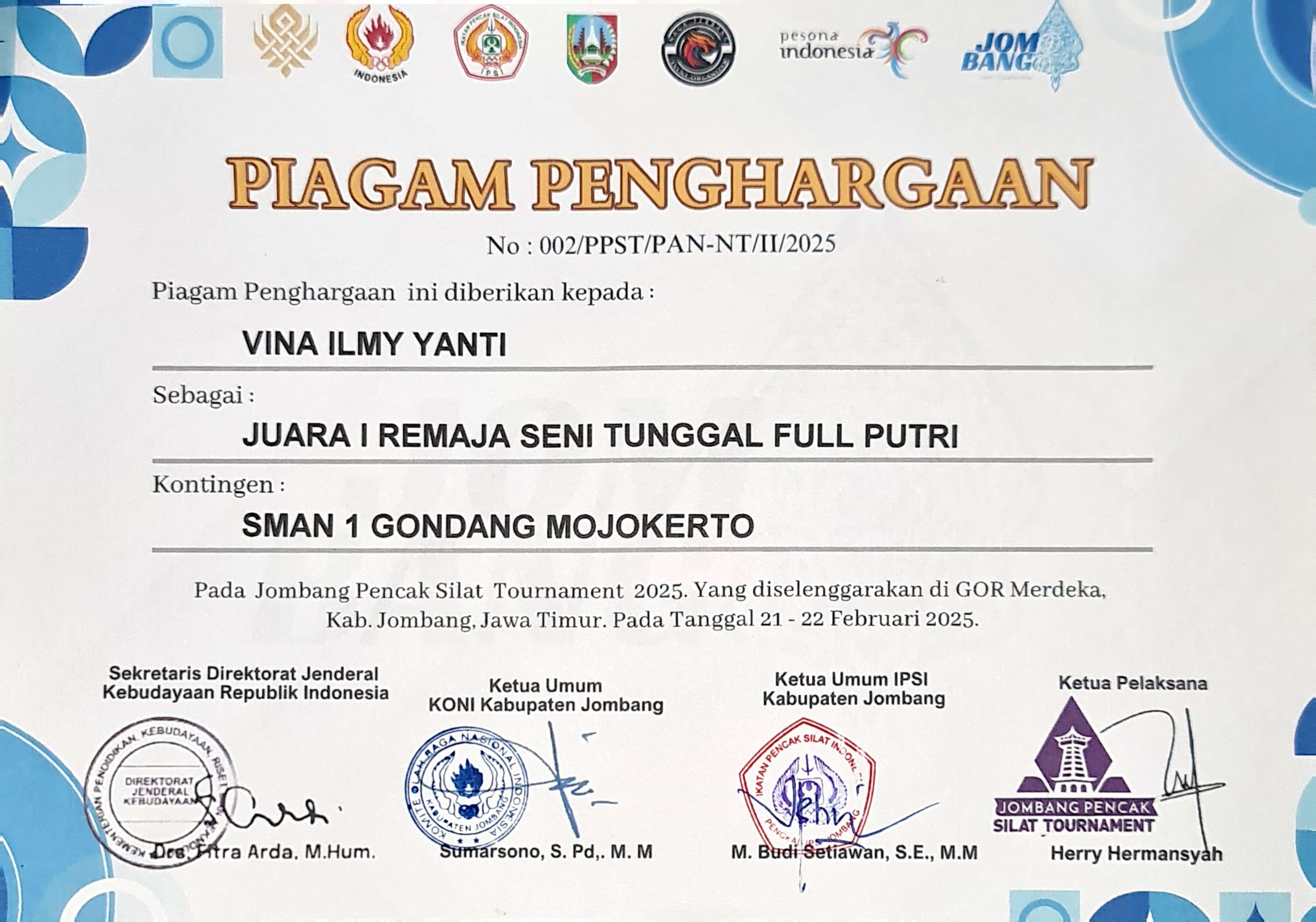 Kejuaraan Pencak Silat Tournament 2025 Kategori Remaja Seni Tunggal Full Putri