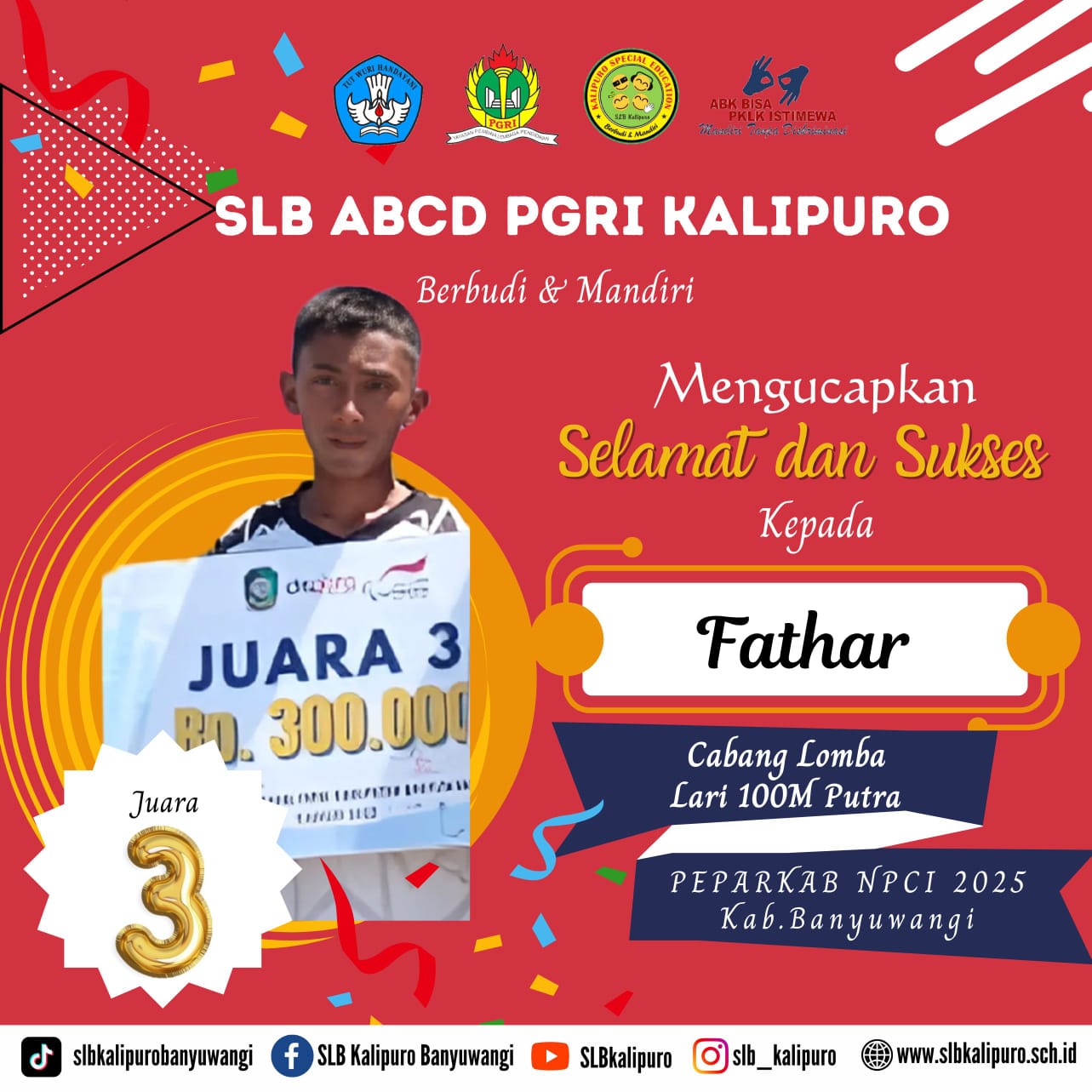 Juara 3 Cabang Lomba Lari 100 M Putra