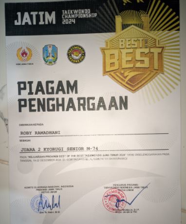 JUARA 2 SENIOR PUTRA UNDER 74 BEST OF THE BEST JATIM TAEKWONDO CHAMPIONSHIP 2024
